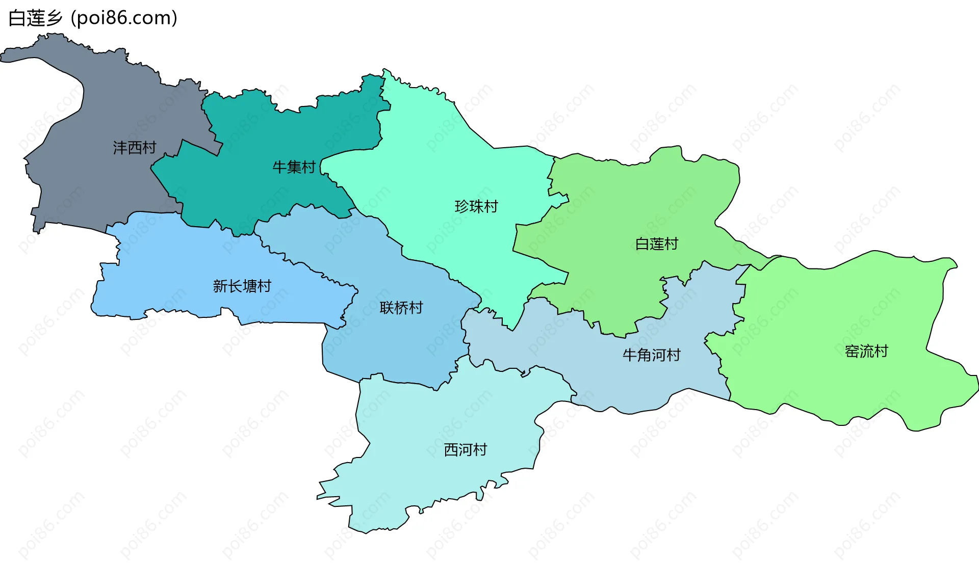 白莲乡边界地图(五级行政区划)