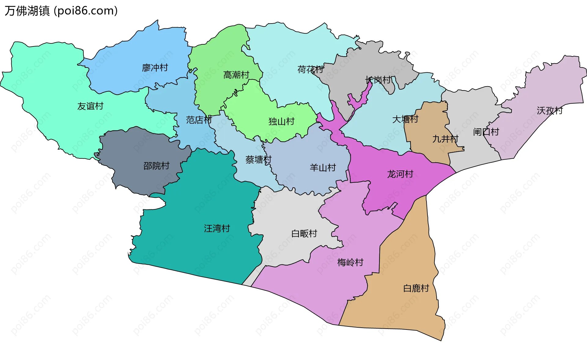 万佛湖镇边界地图(五级行政区划)
