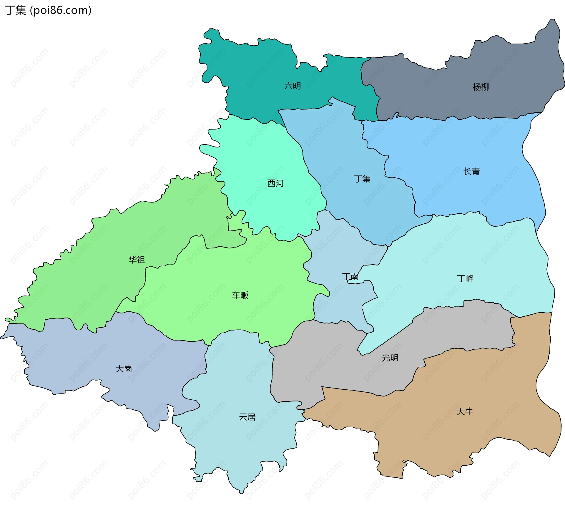 丁集边界地图(五级行政区划)