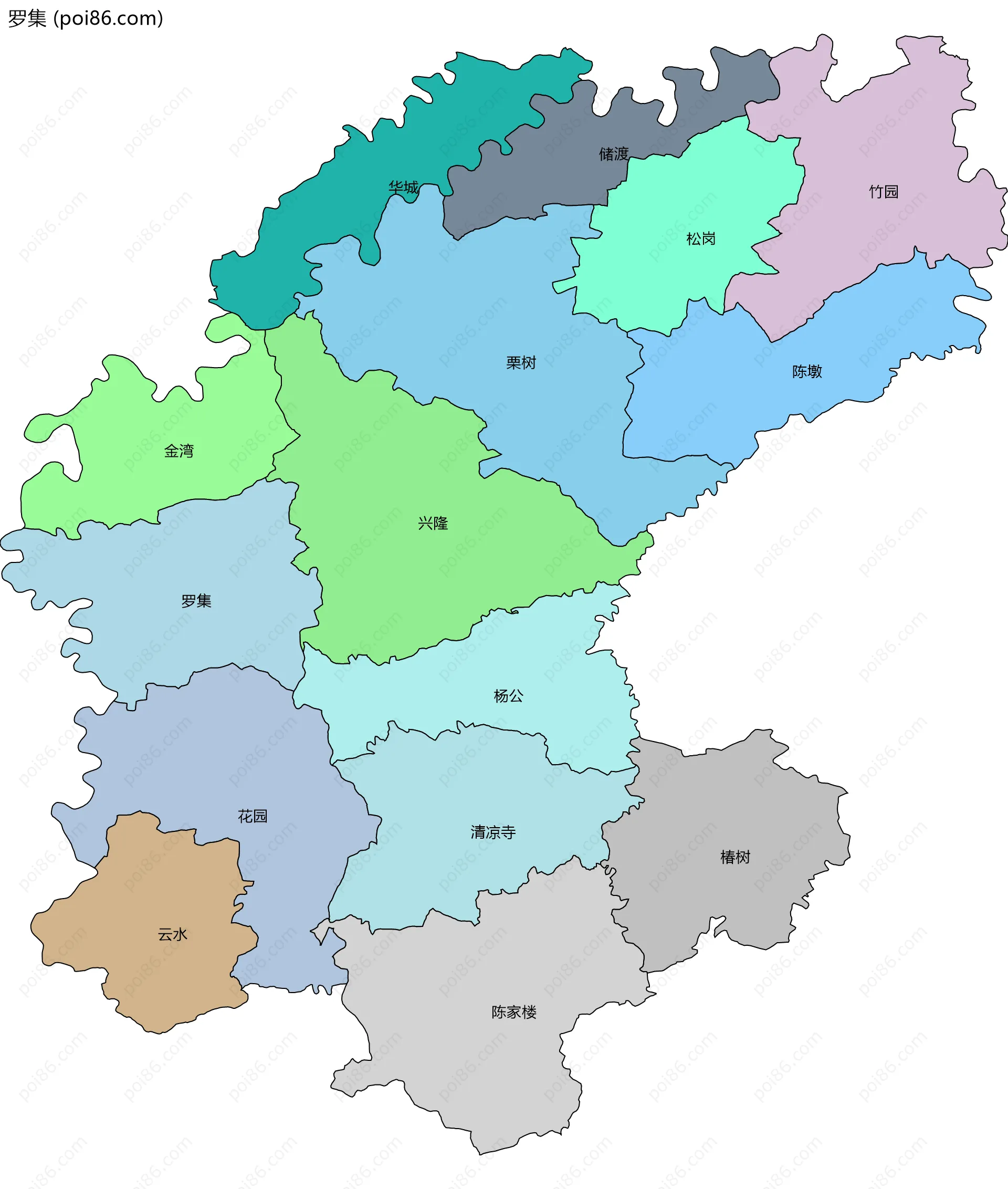 罗集边界地图(五级行政区划)