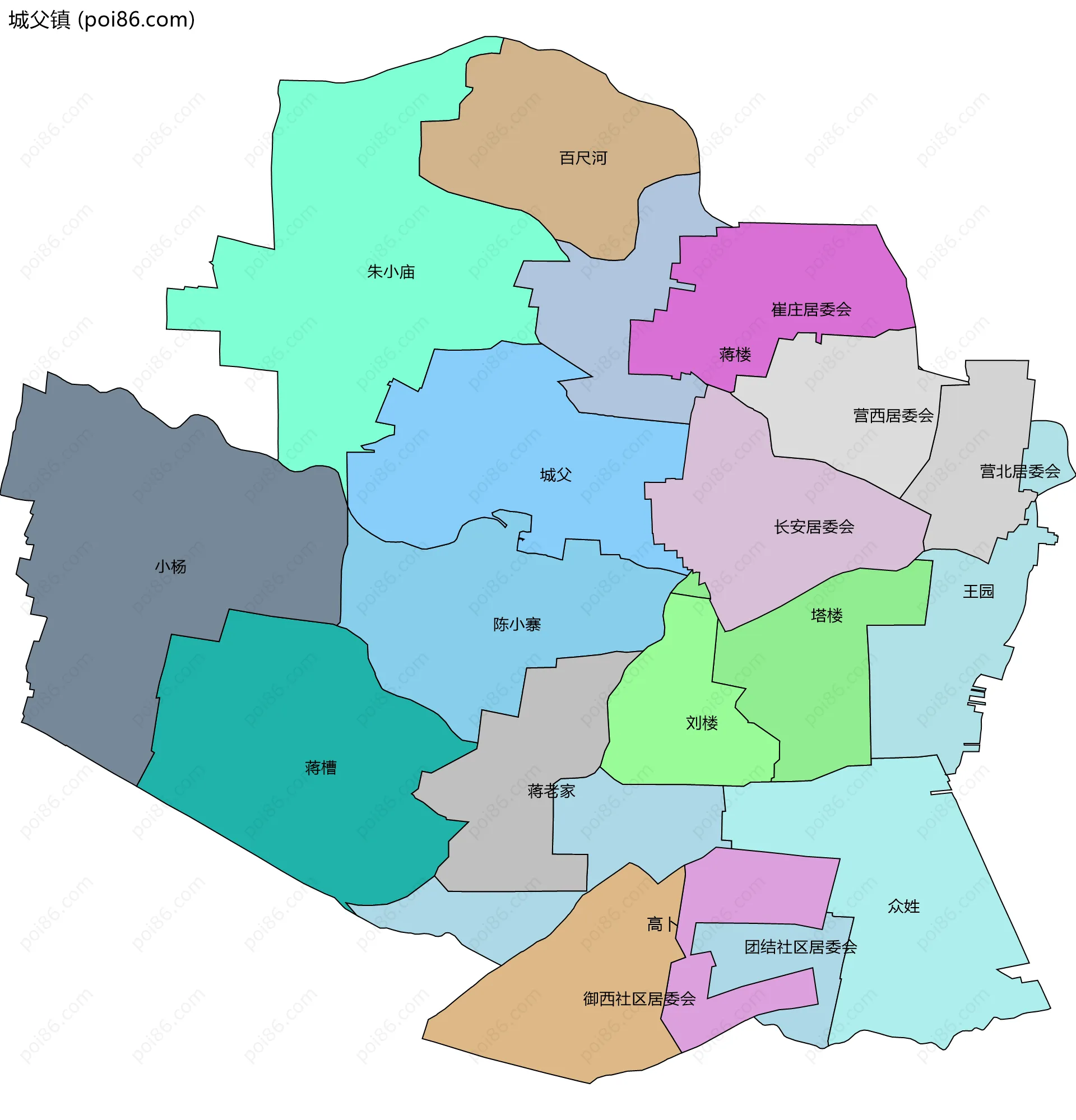 城父镇边界地图(五级行政区划)