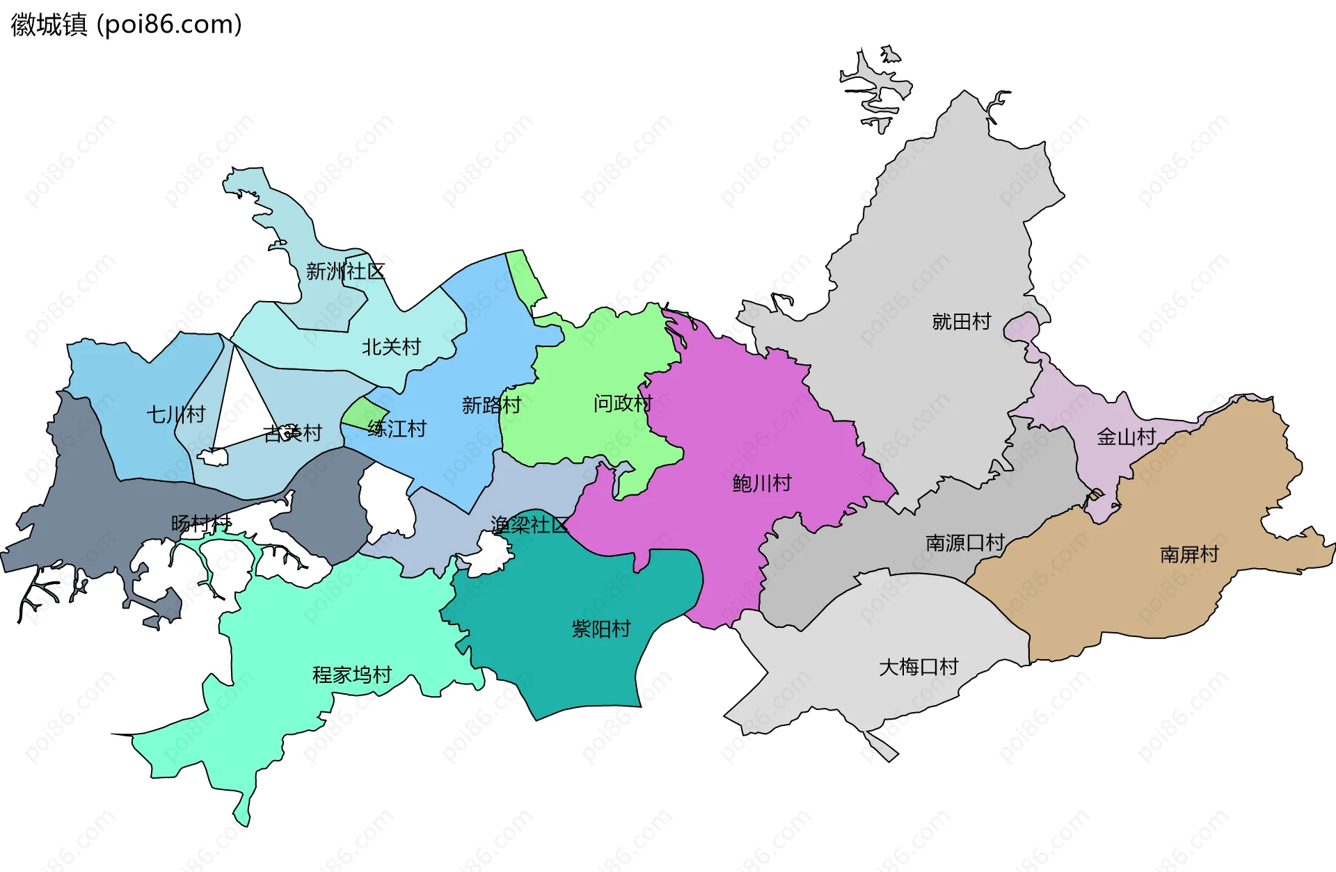 徽城镇边界地图(五级行政区划)