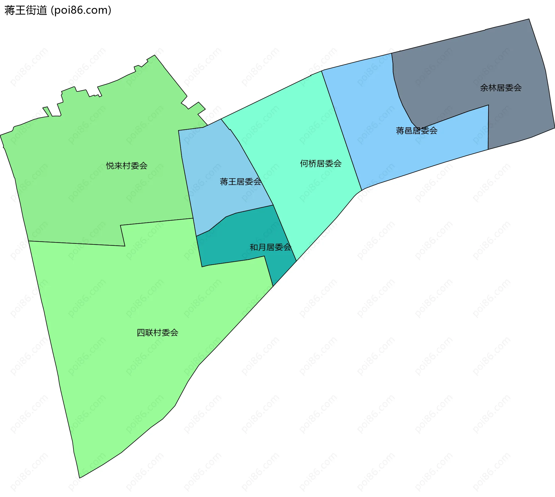 蒋王街道边界地图(五级行政区划)