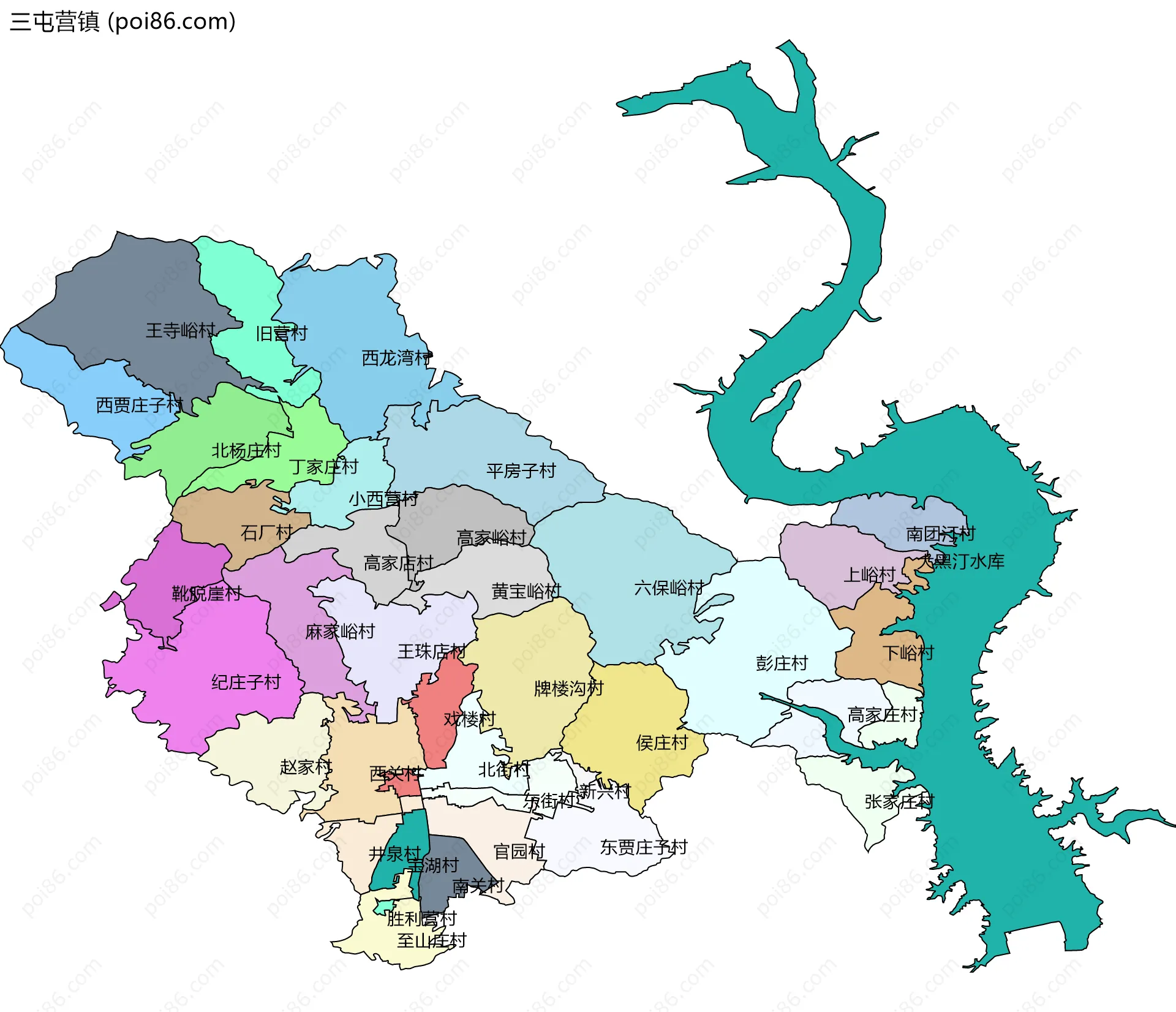 三屯营镇边界地图(五级行政区划)