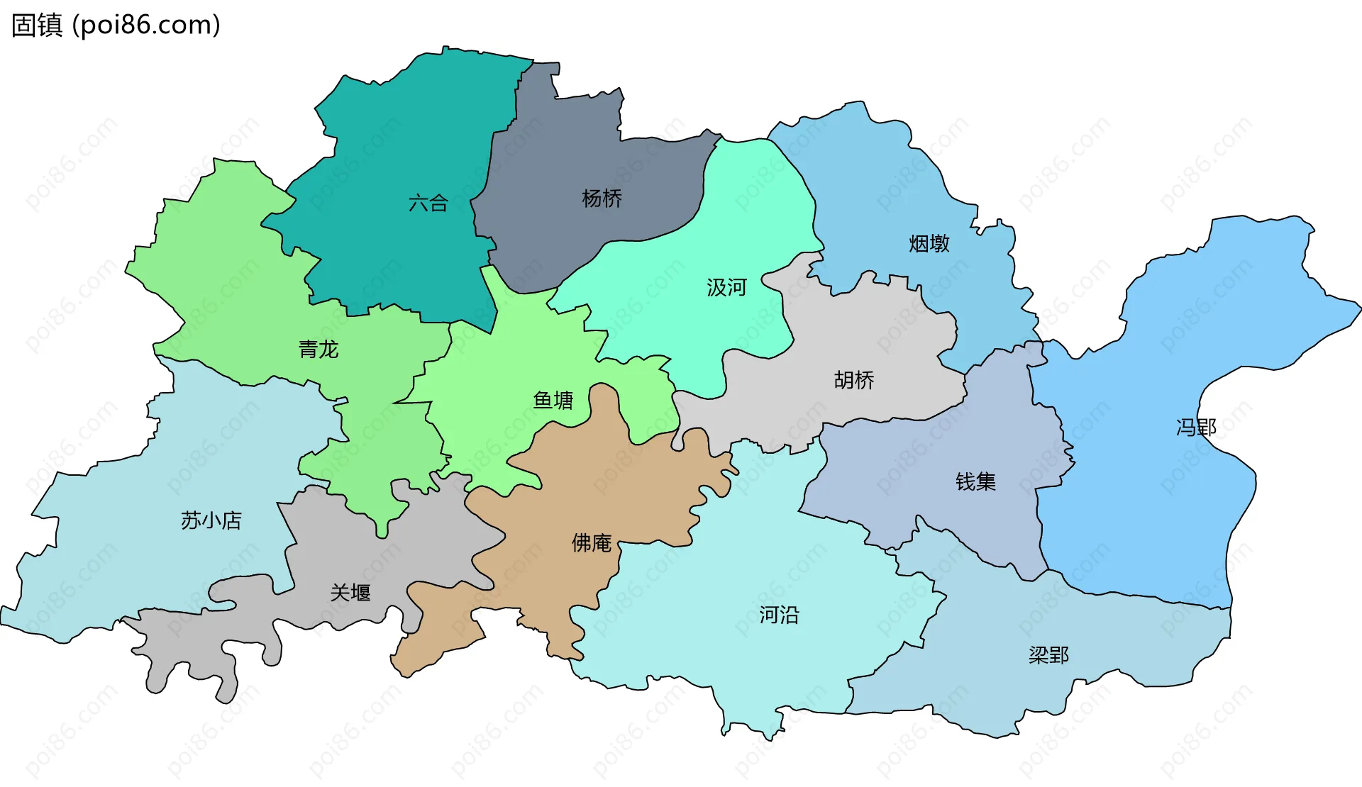 固镇边界地图(五级行政区划)