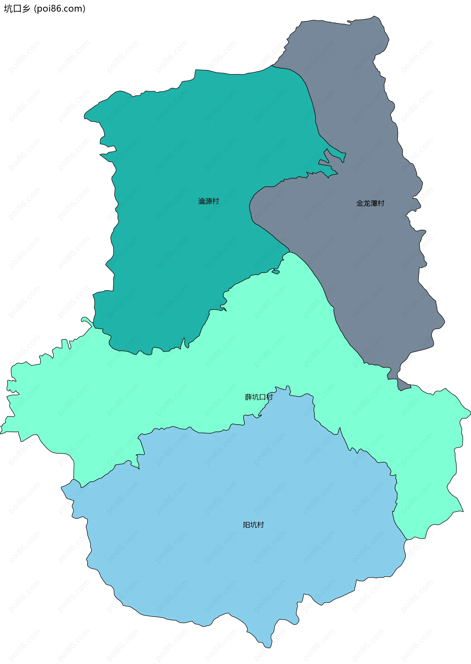 坑口乡边界地图(五级行政区划)