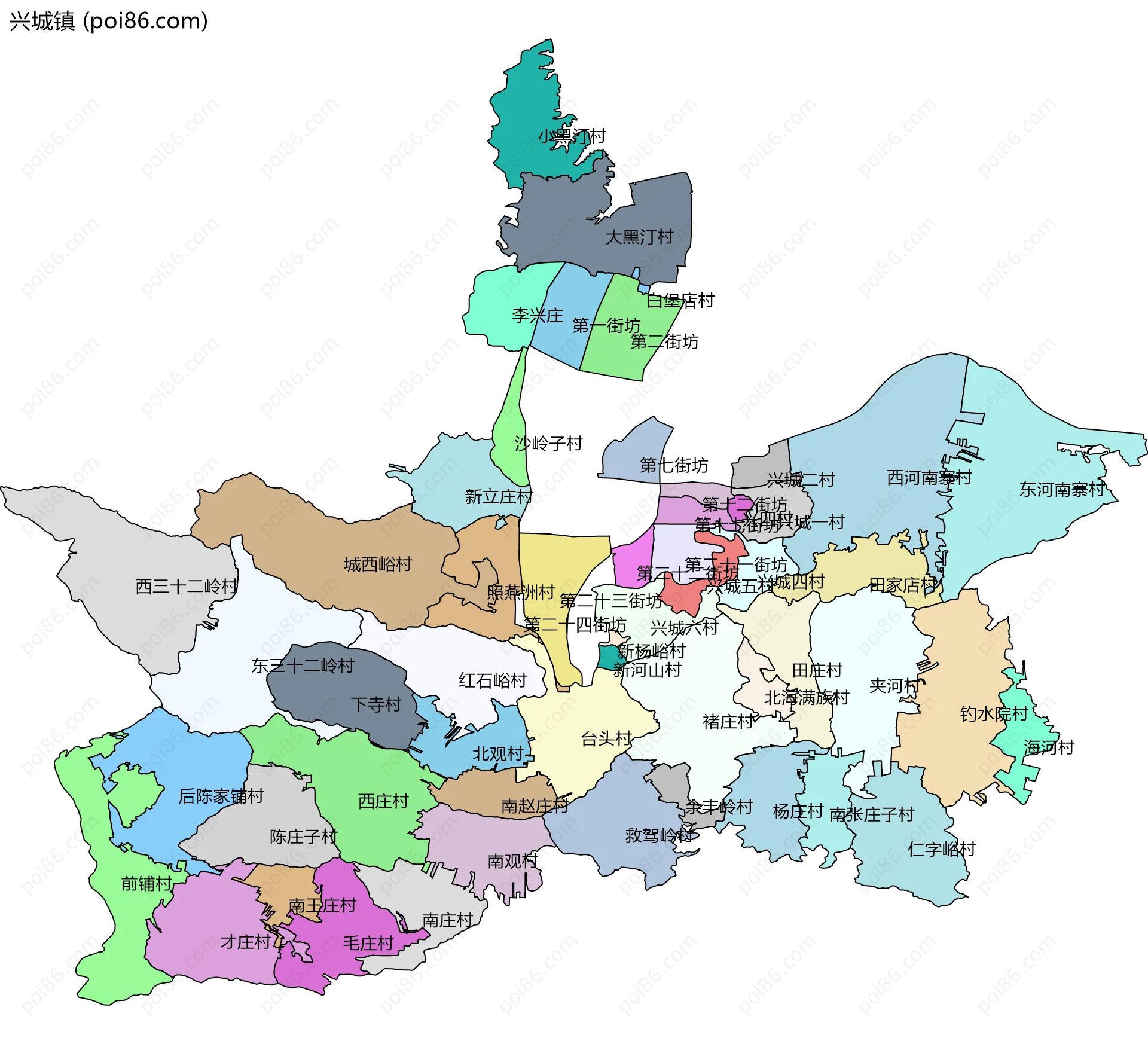 兴城镇边界地图(五级行政区划)