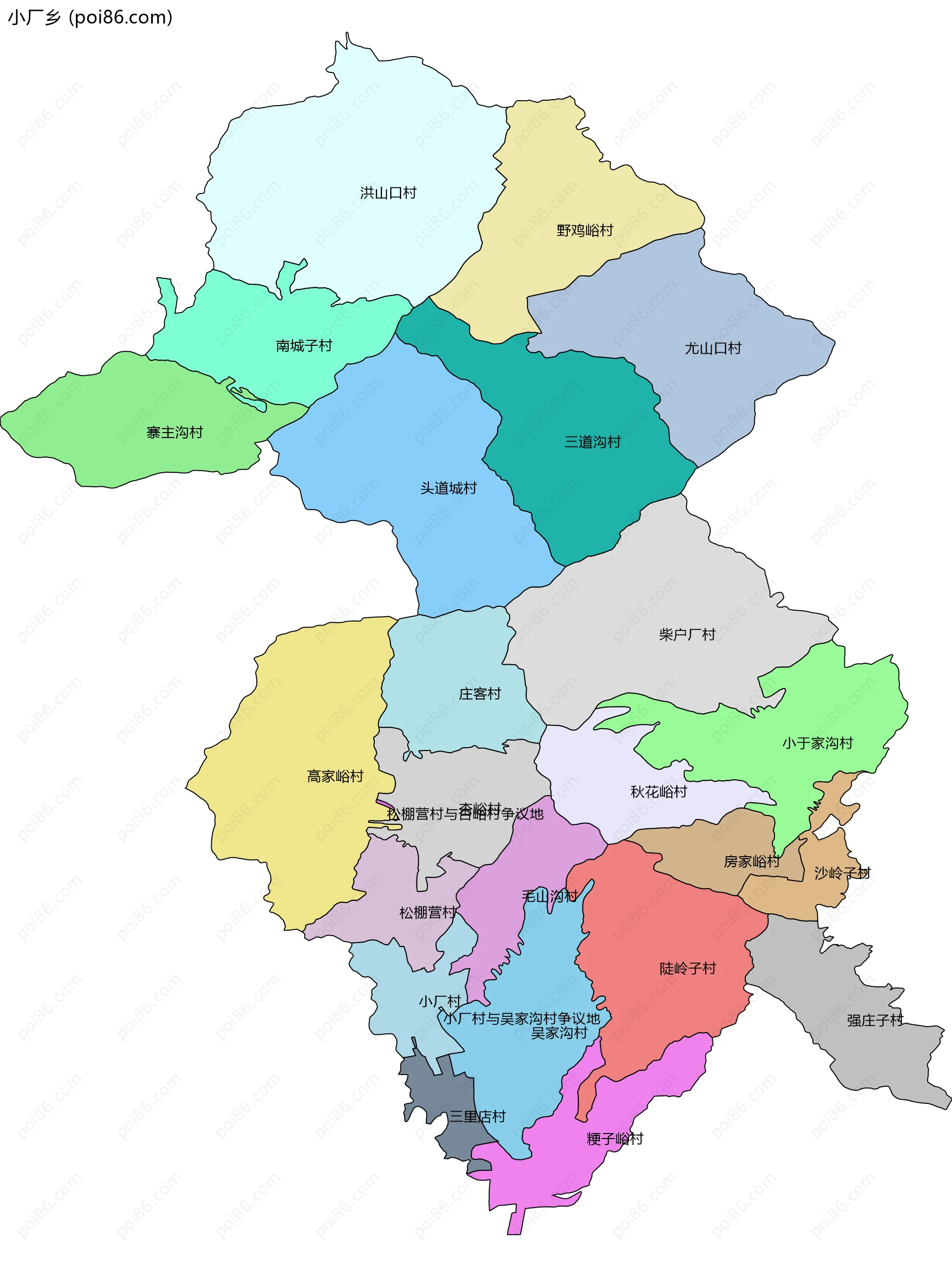 小厂乡边界地图(五级行政区划)