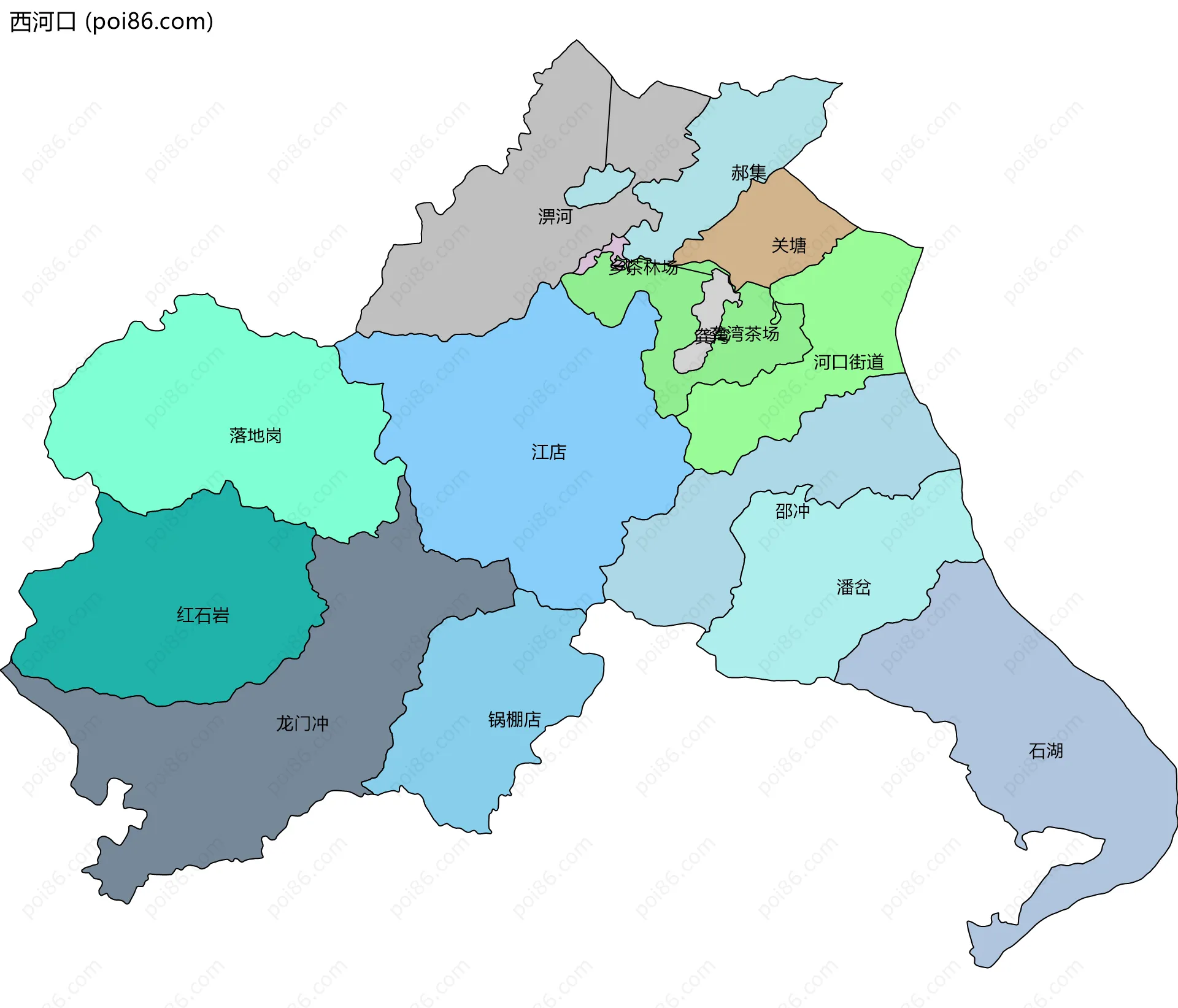 西河口边界地图(五级行政区划)