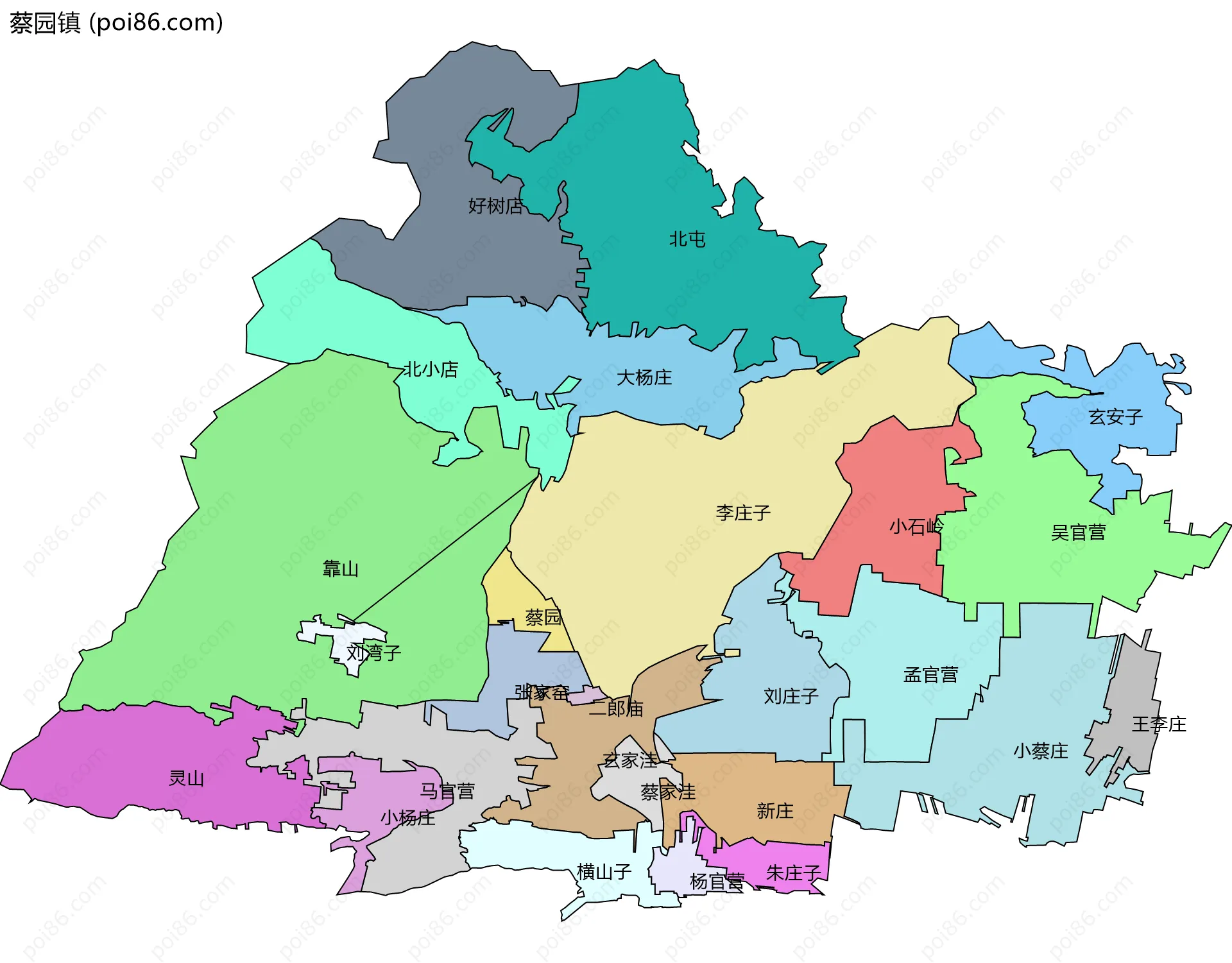 蔡园镇边界地图(五级行政区划)