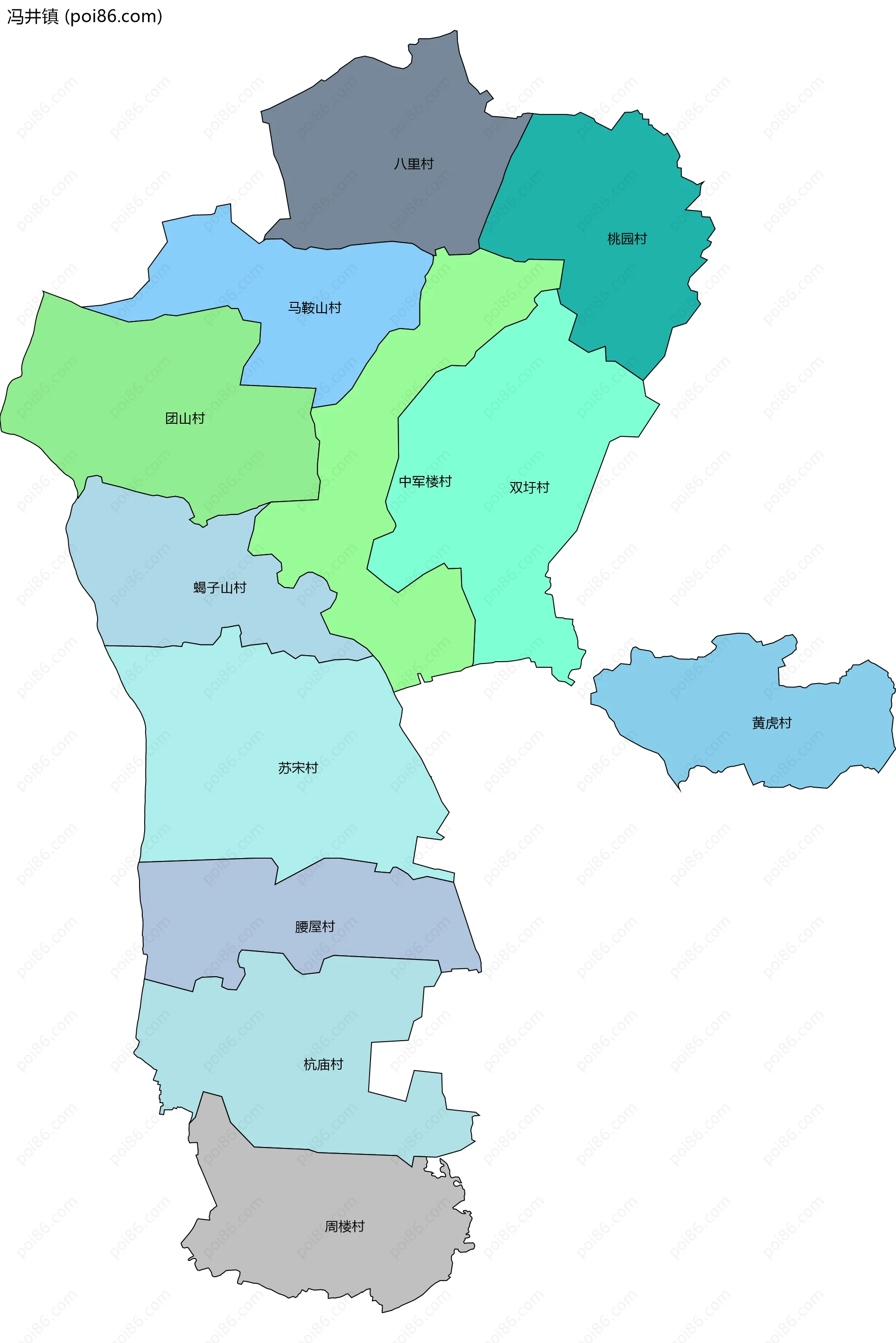 冯井镇边界地图(五级行政区划)