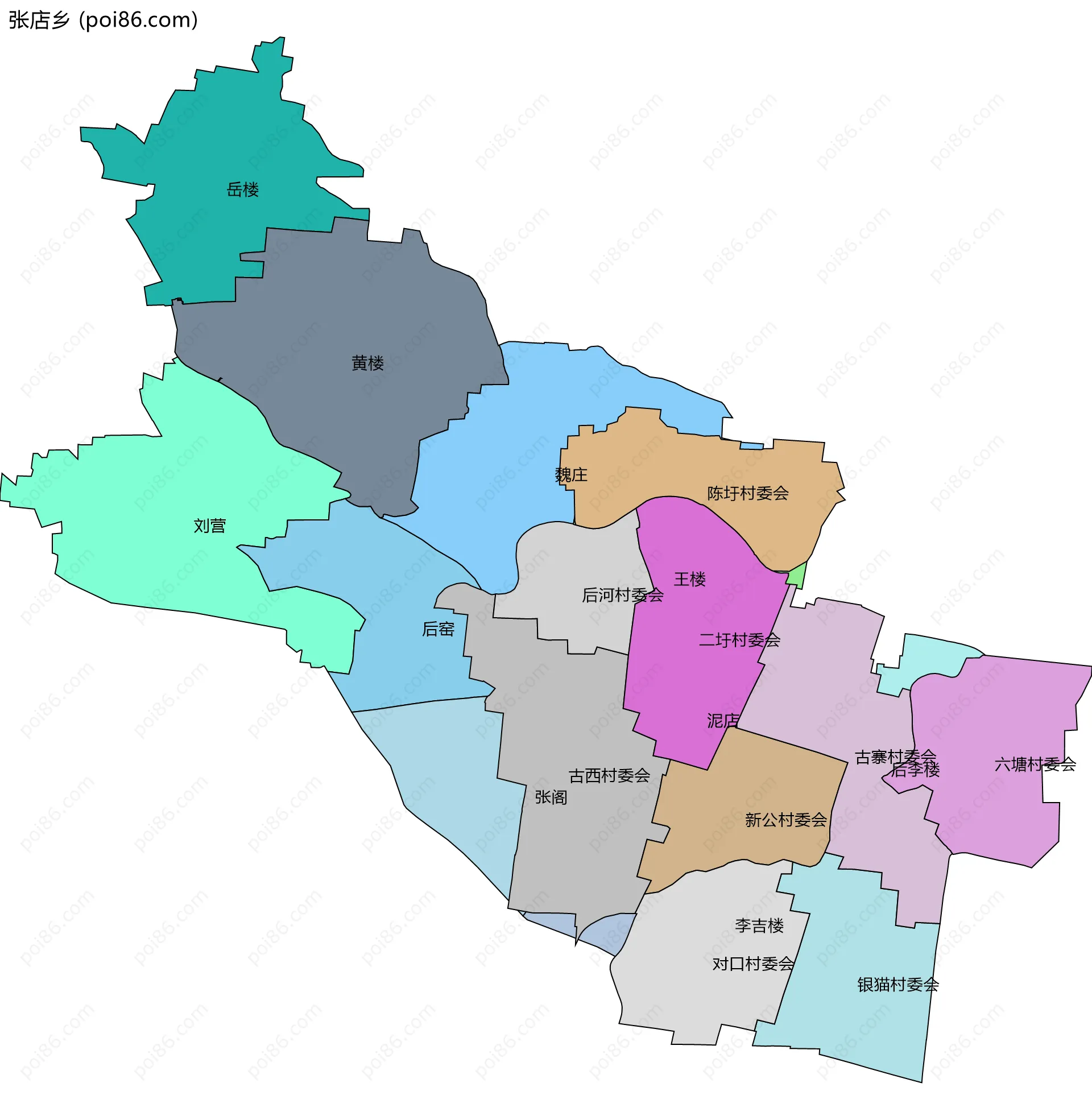 张店乡边界地图(五级行政区划)