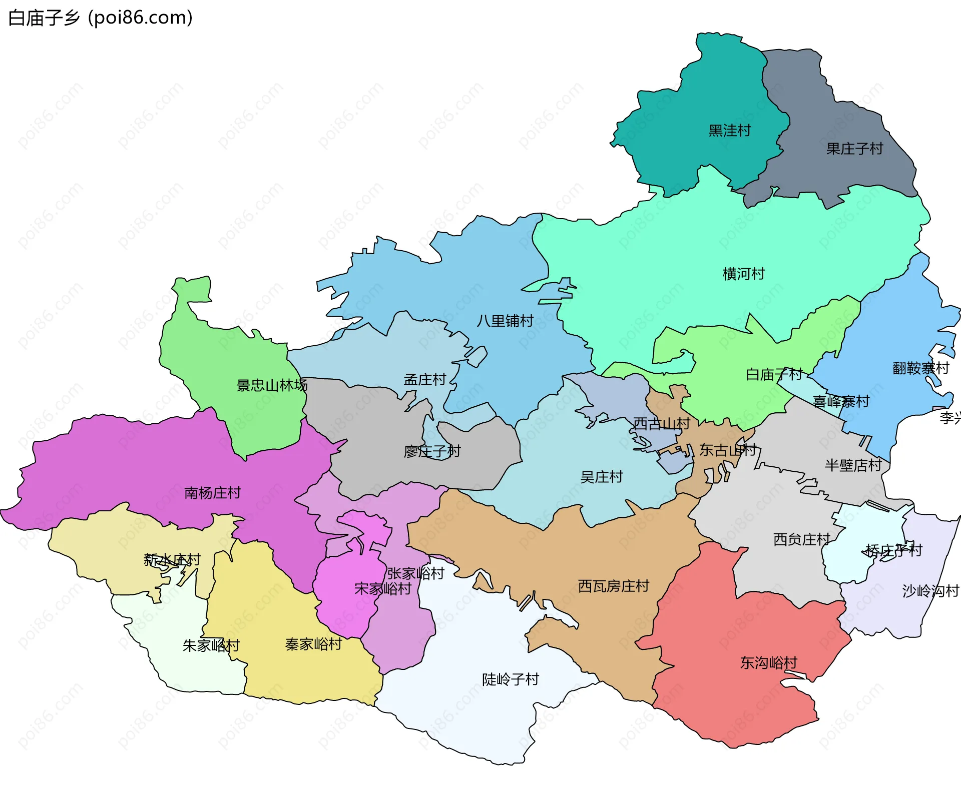 白庙子乡边界地图(五级行政区划)