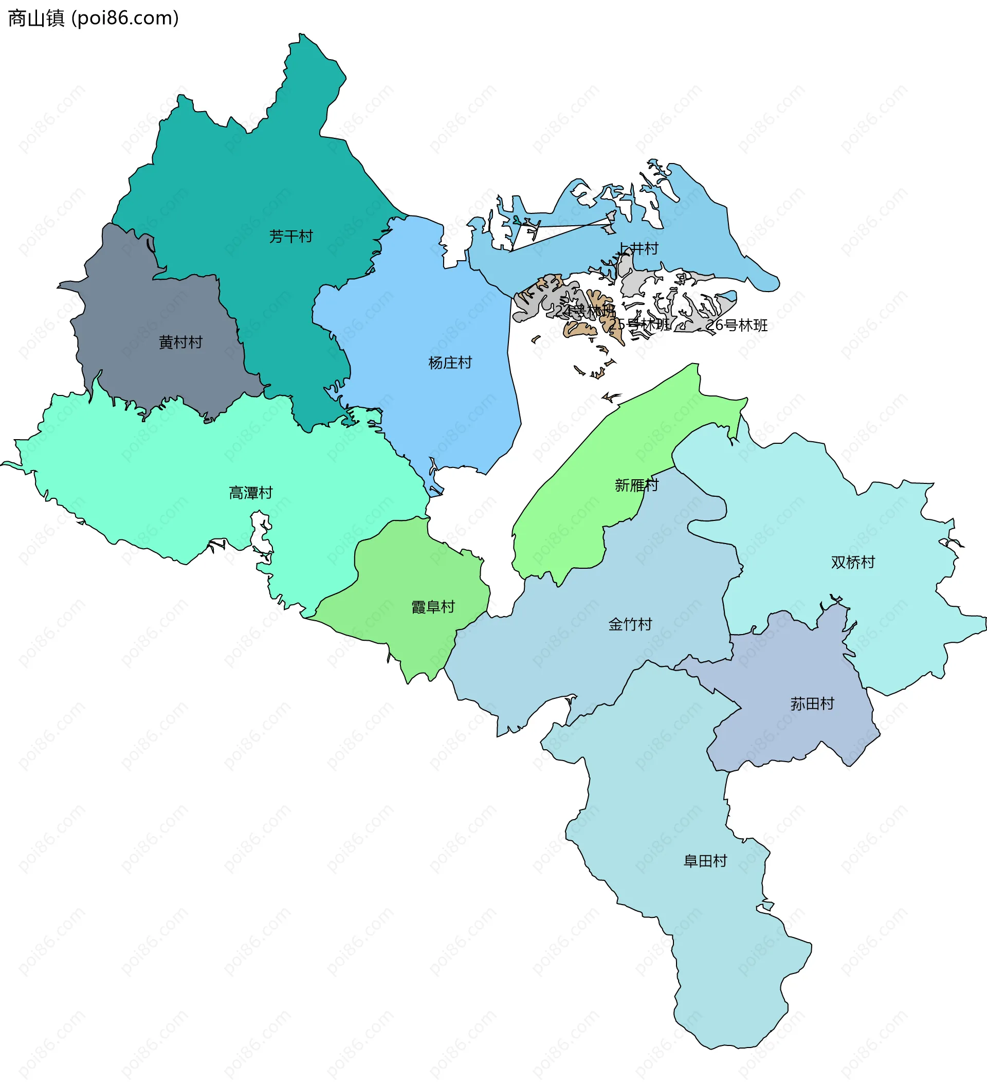商山镇边界地图(五级行政区划)