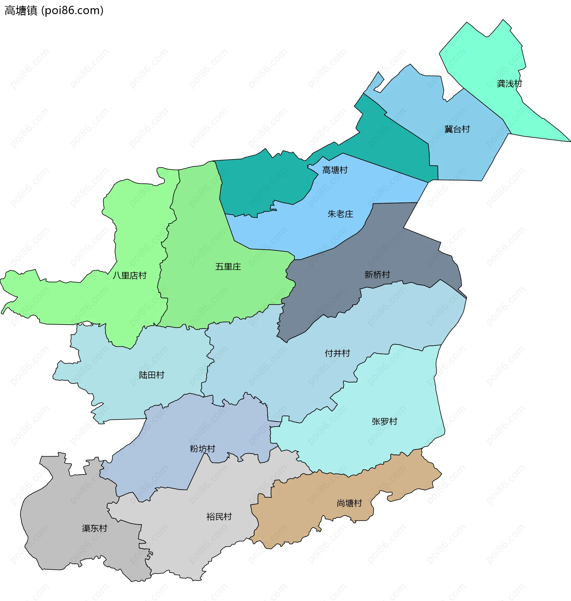 高塘镇边界地图(五级行政区划)