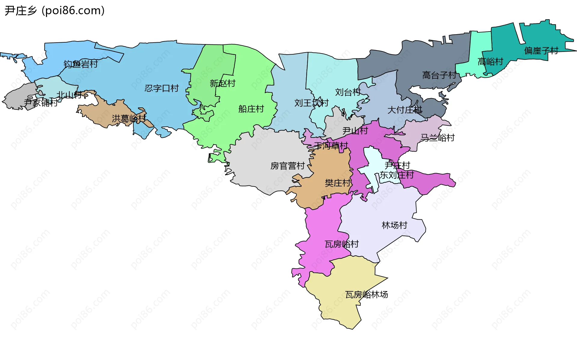 尹庄乡边界地图(五级行政区划)