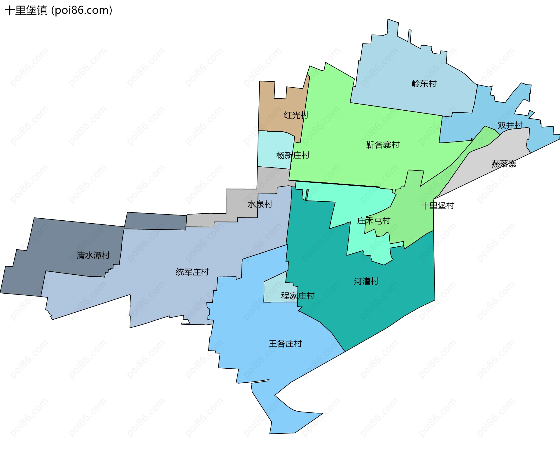 十里堡镇边界地图(五级行政区划)