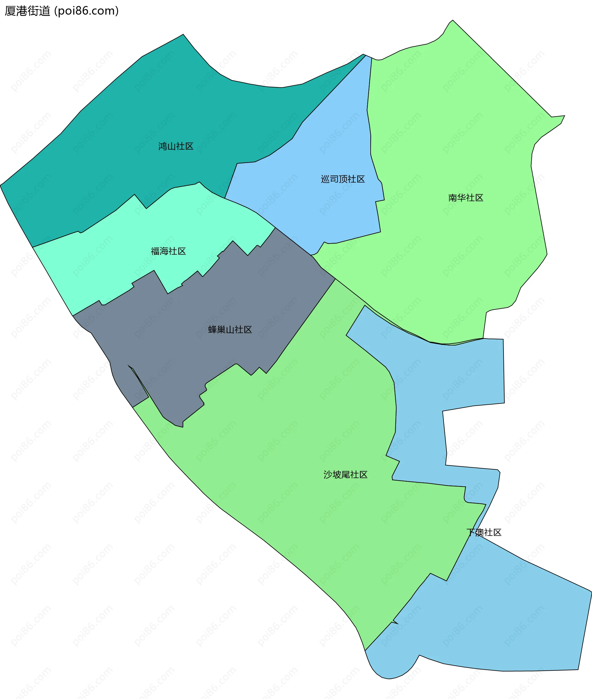 厦港街道边界地图(五级行政区划)