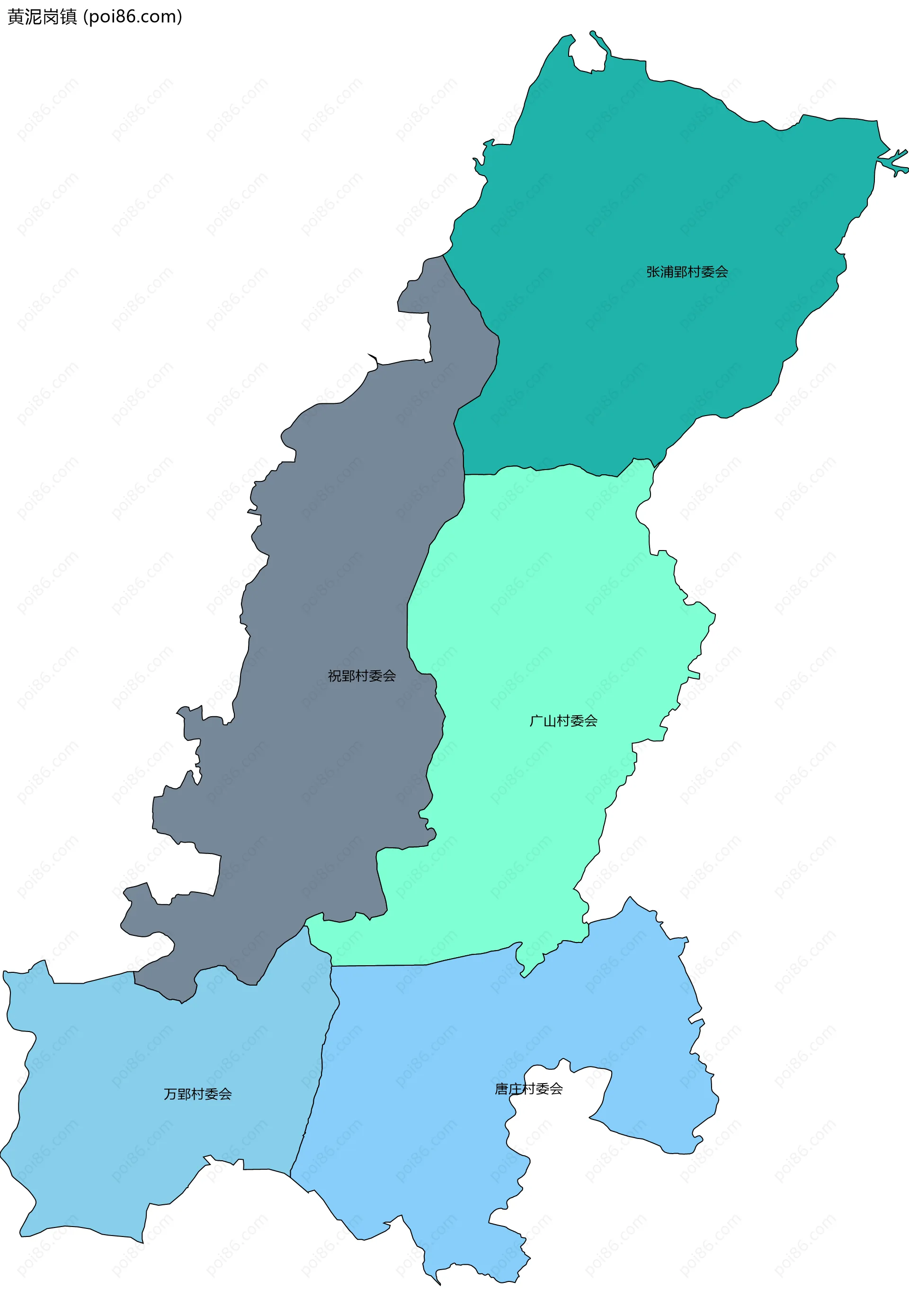 黄泥岗镇边界地图(五级行政区划)