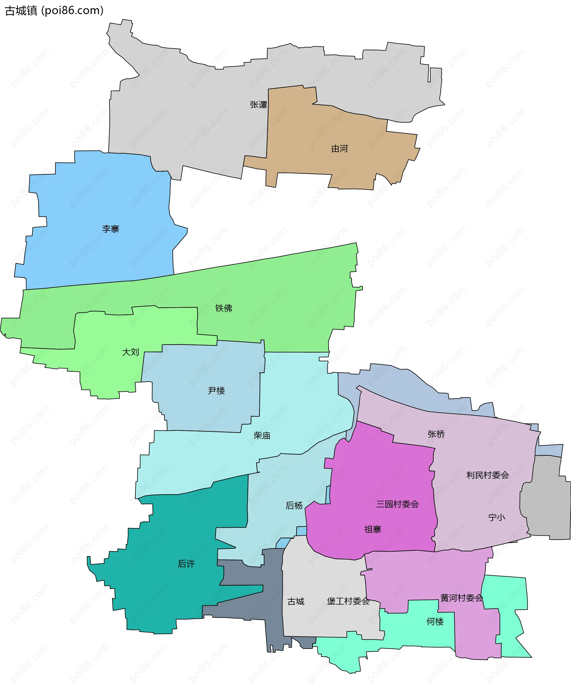 古城镇边界地图(五级行政区划)