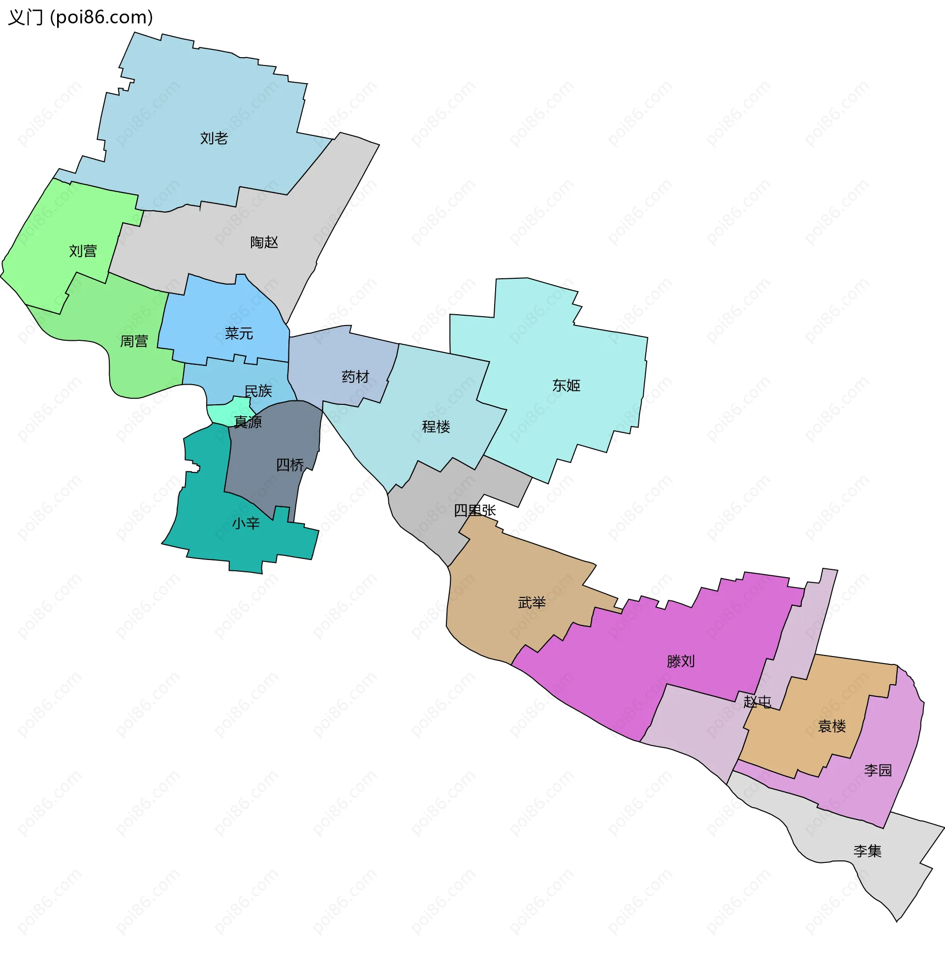 义门边界地图(五级行政区划)