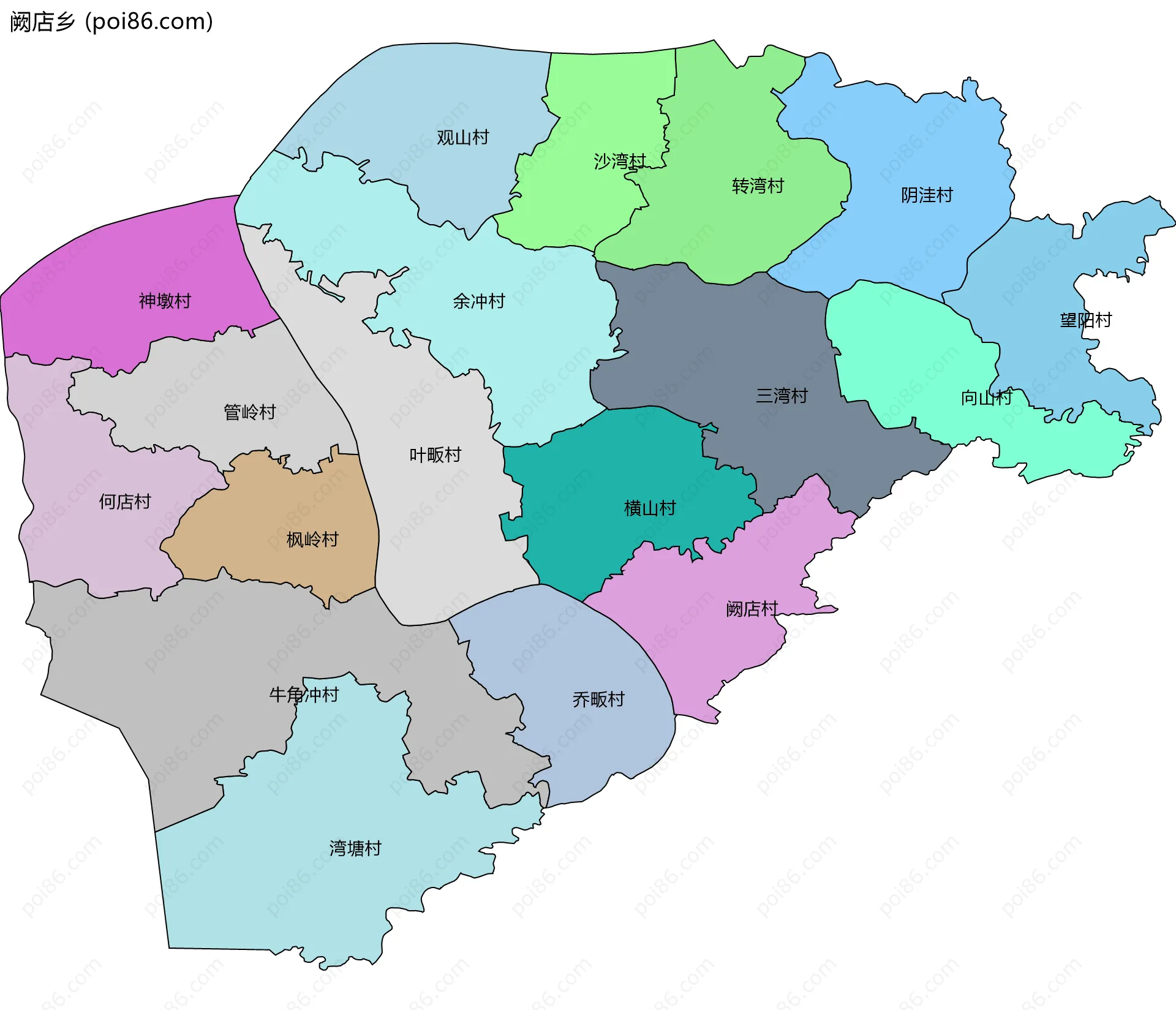 阙店乡边界地图(五级行政区划)