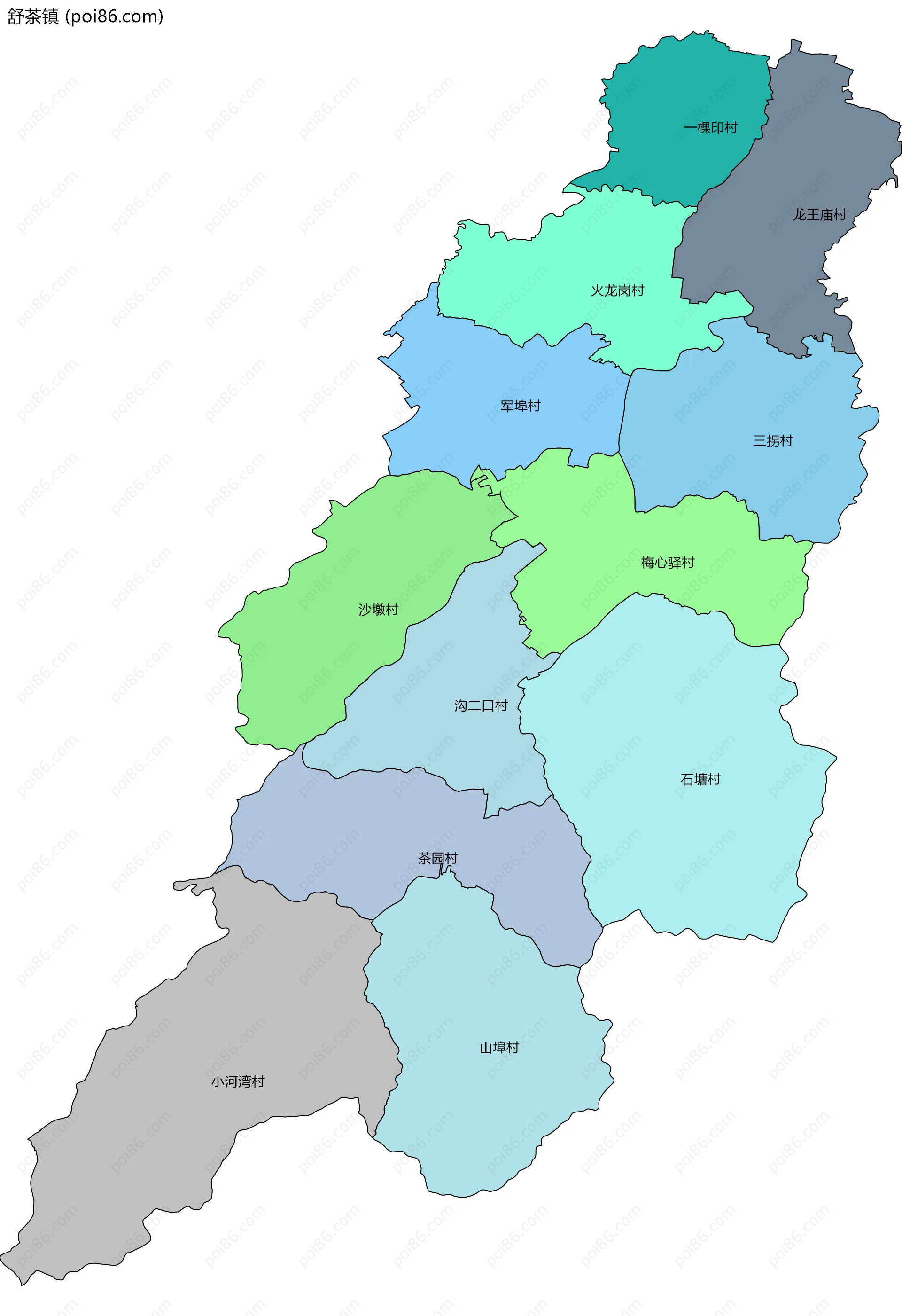 舒茶镇边界地图(五级行政区划)