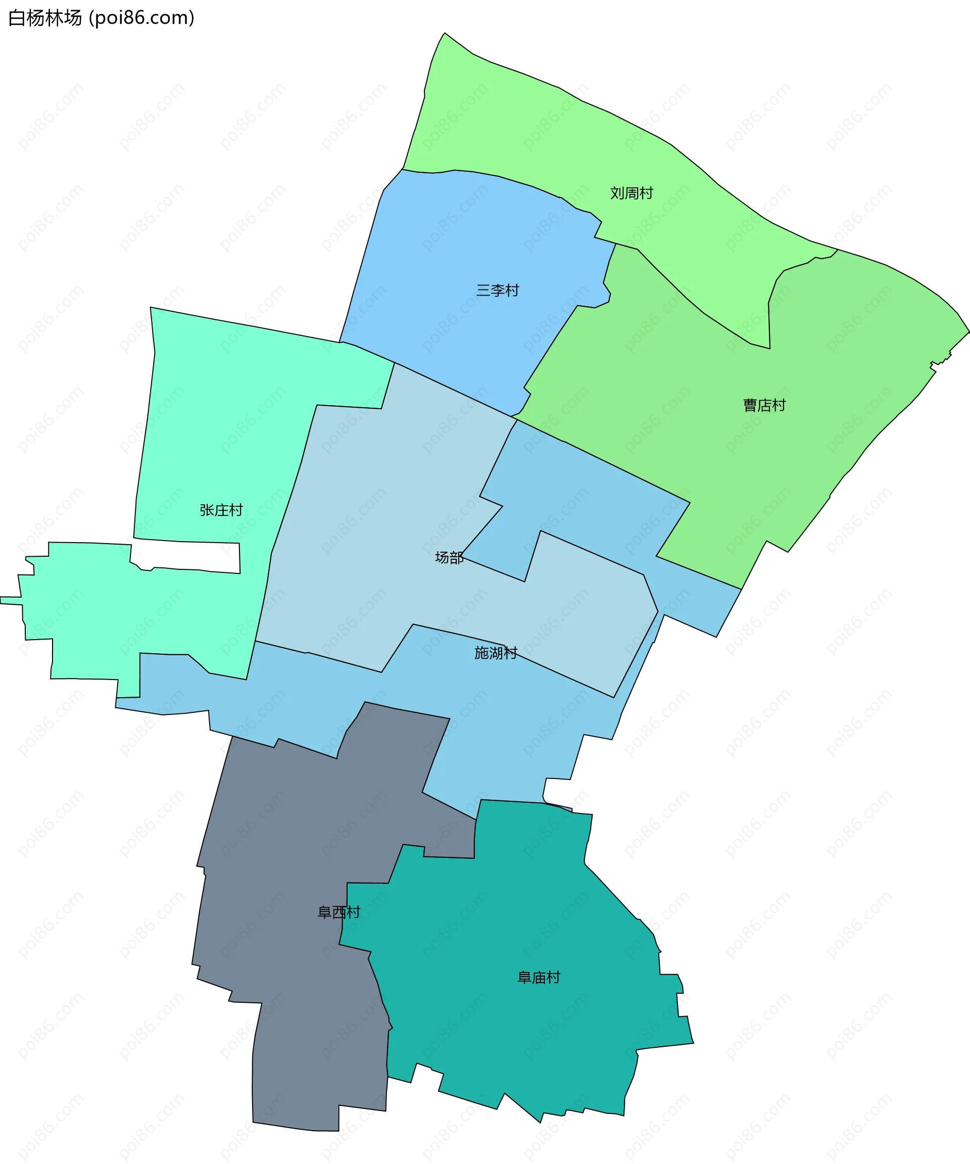 白杨林场边界地图(五级行政区划)