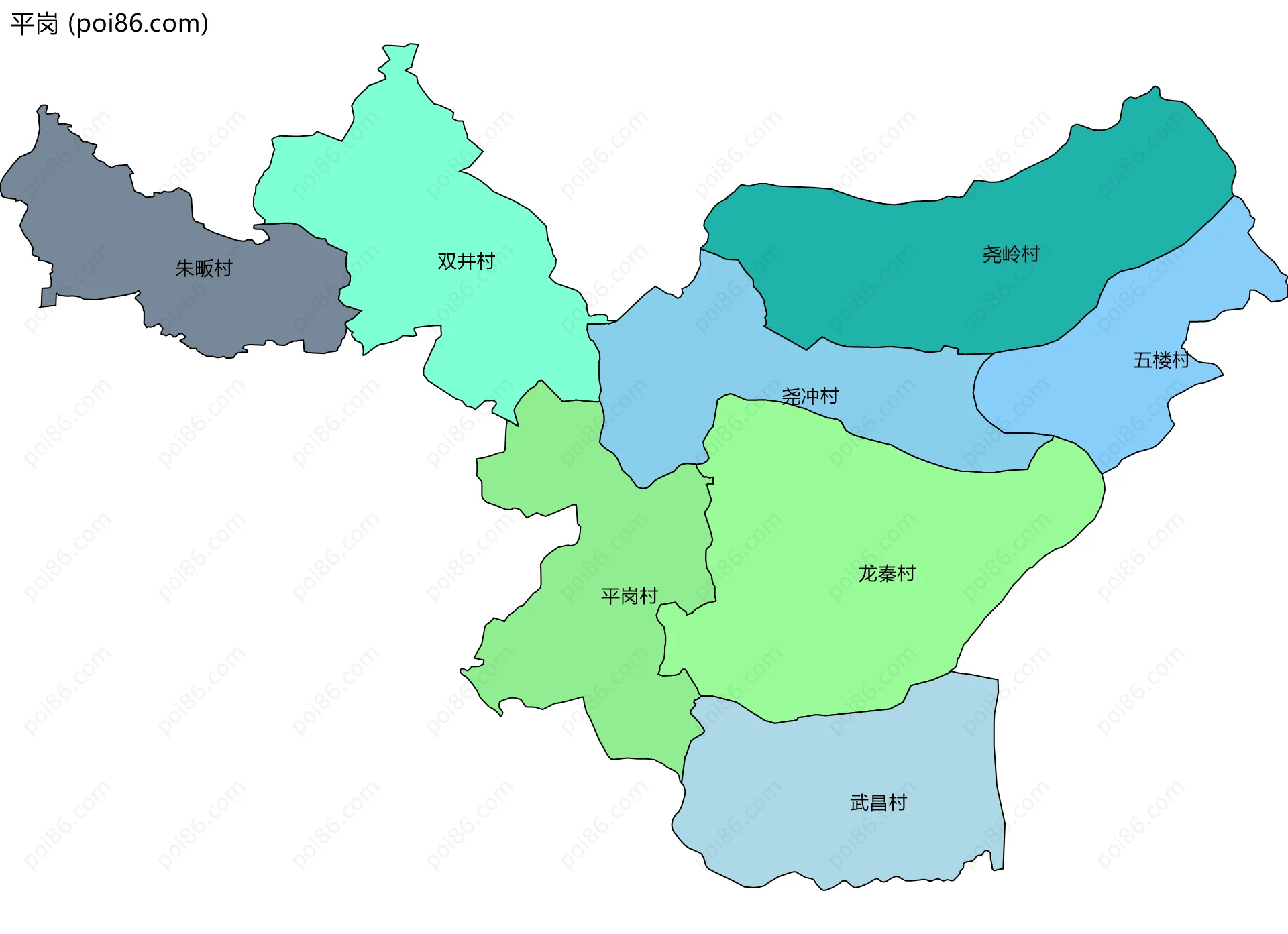 平岗边界地图(五级行政区划)
