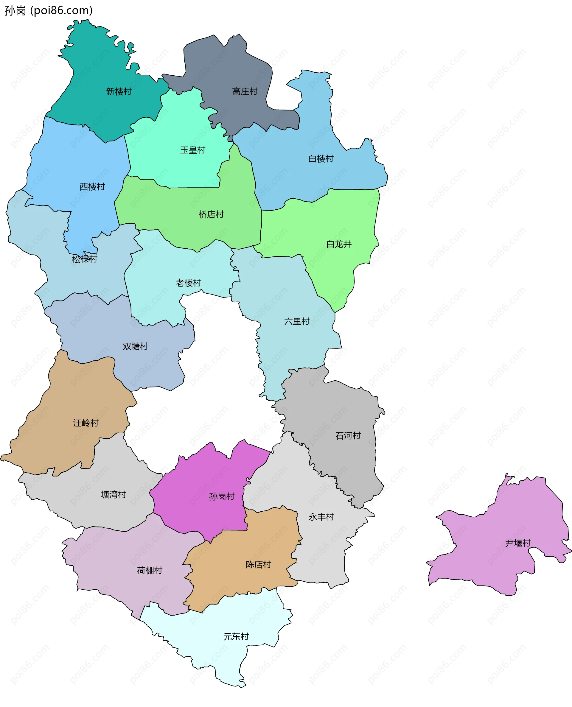 孙岗边界地图(五级行政区划)