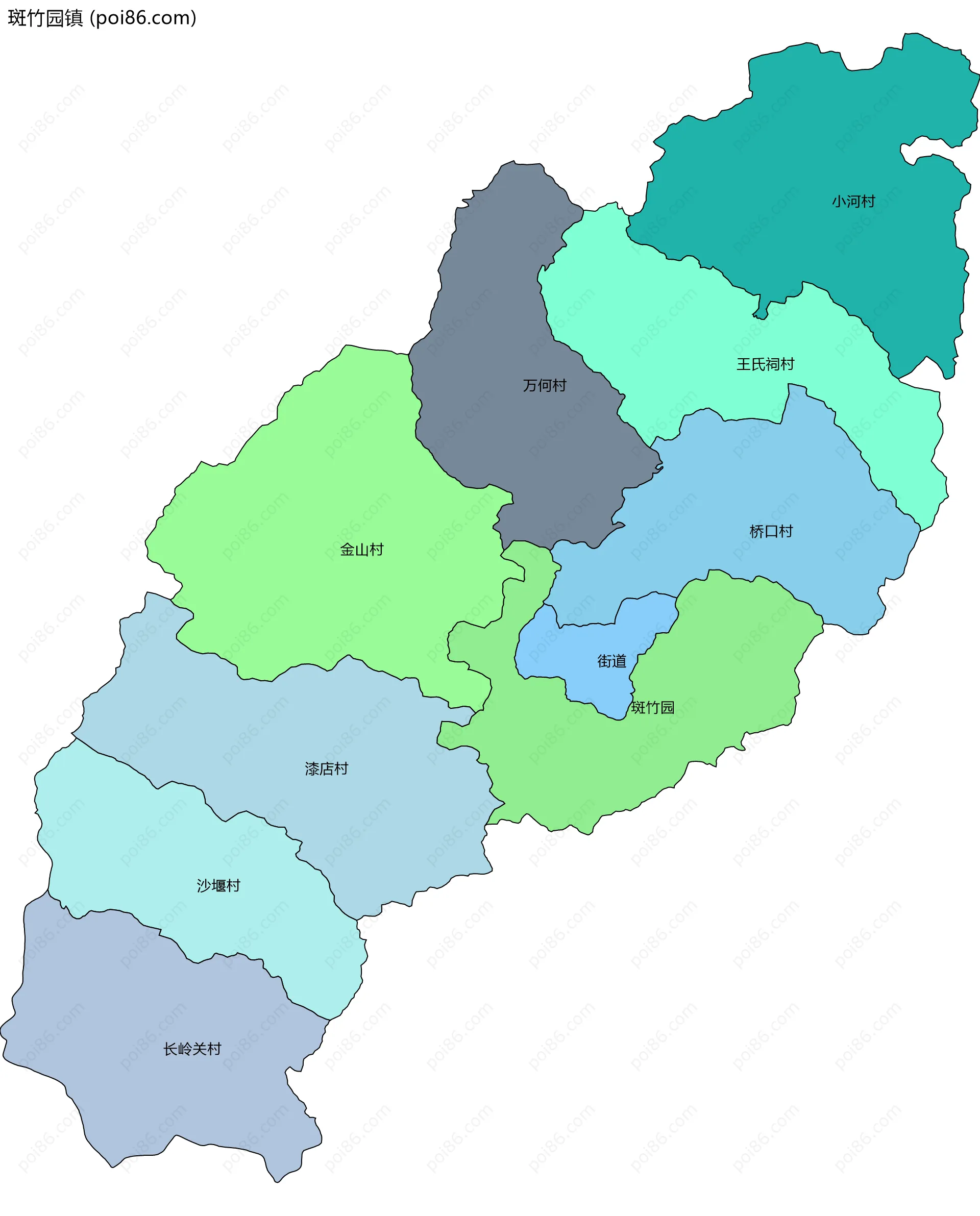 斑竹园镇边界地图(五级行政区划)