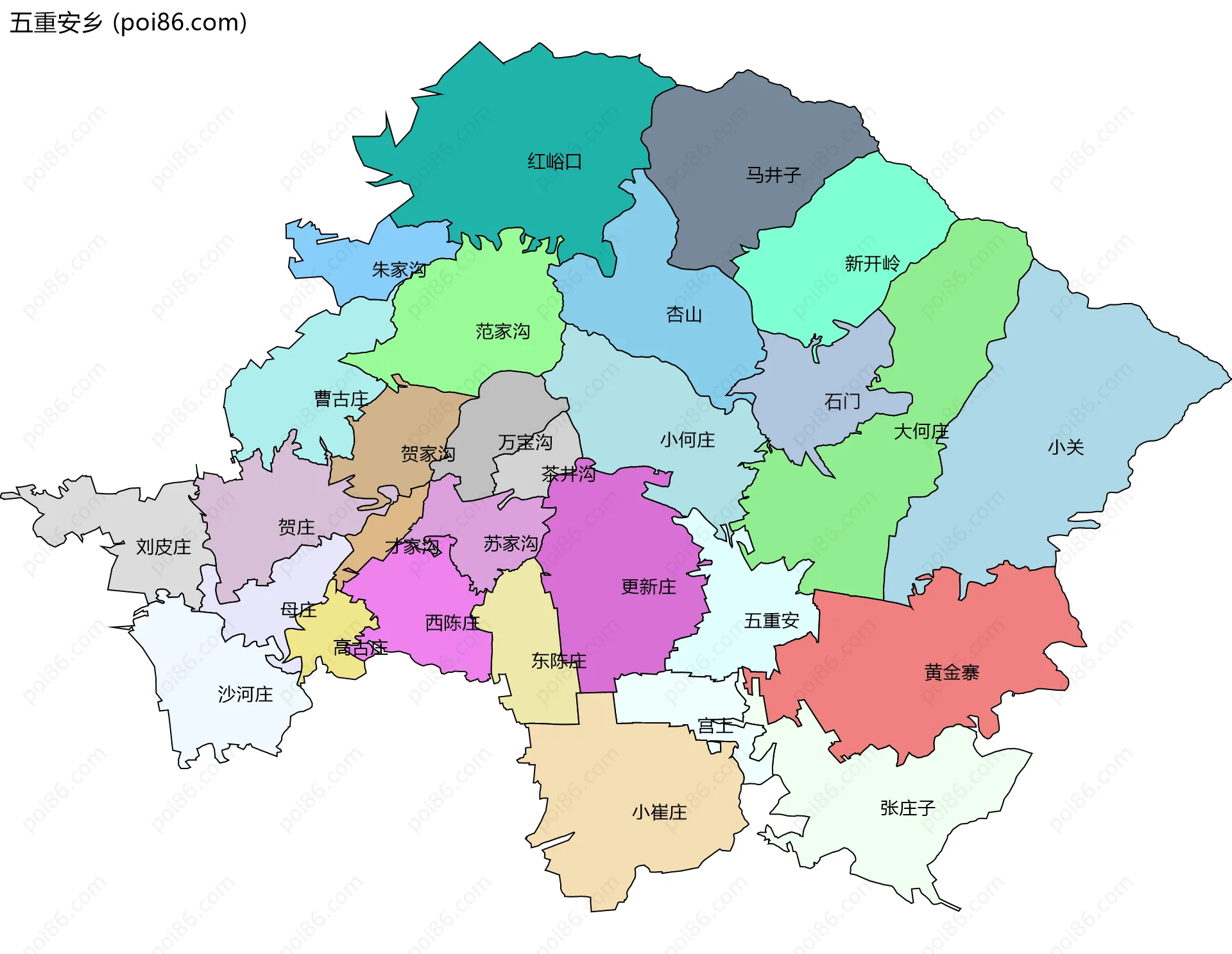 五重安乡边界地图(五级行政区划)