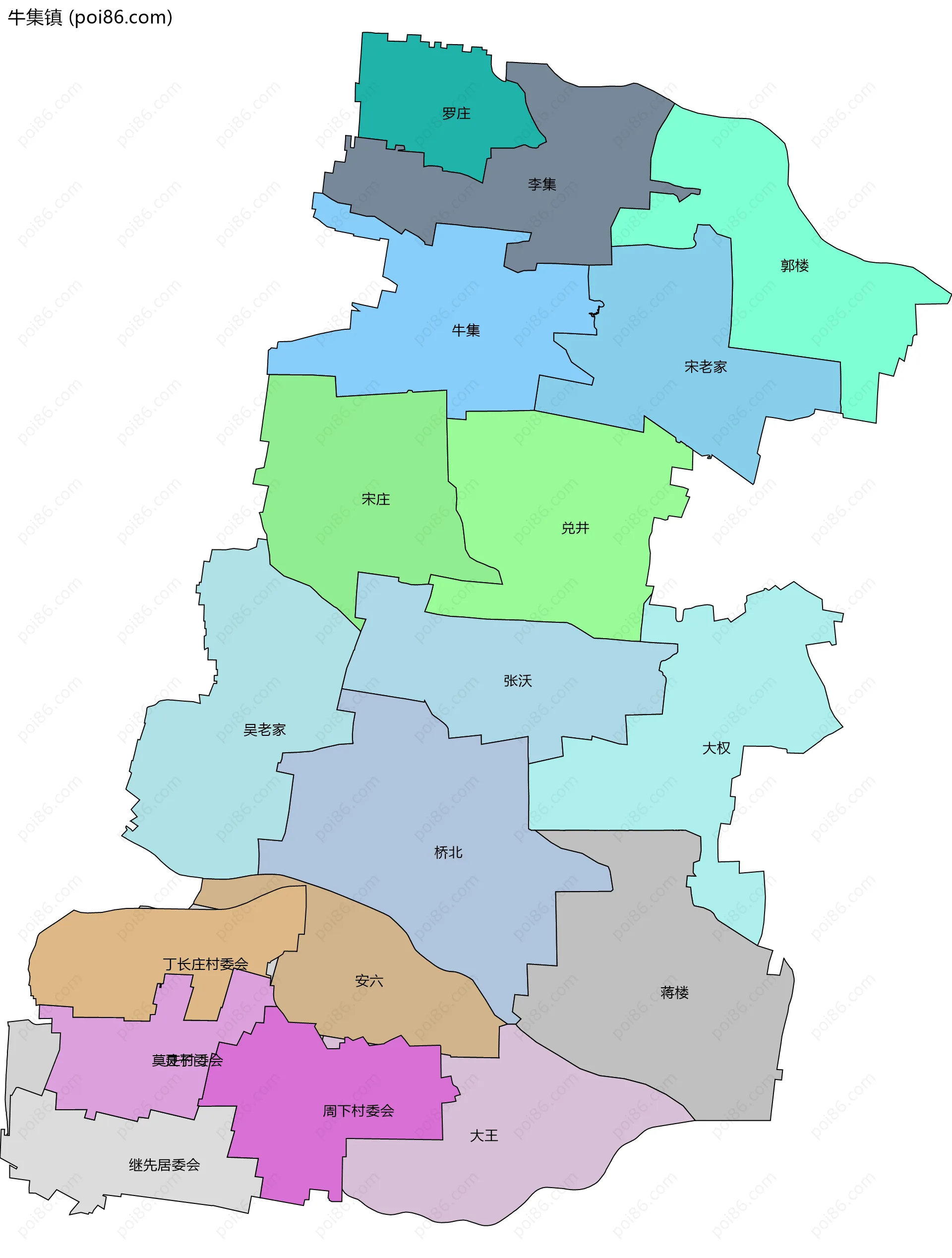 牛集镇边界地图(五级行政区划)