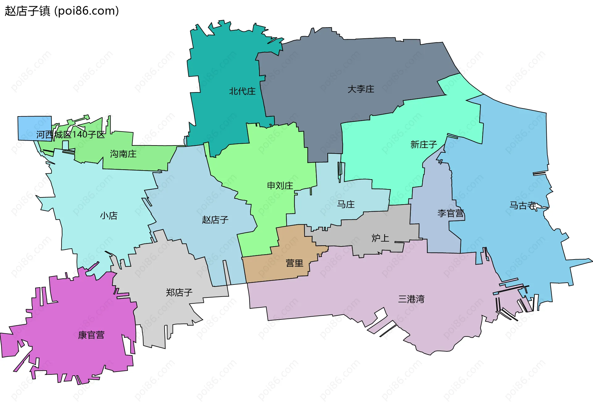 赵店子镇边界地图(五级行政区划)