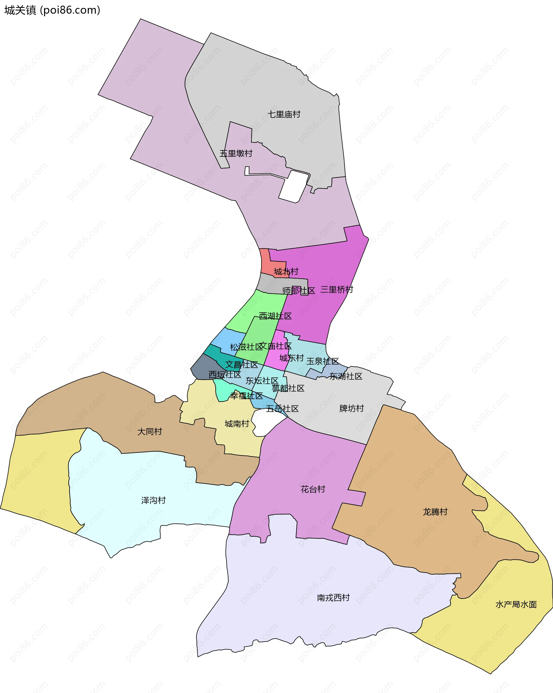 城关镇边界地图(五级行政区划)