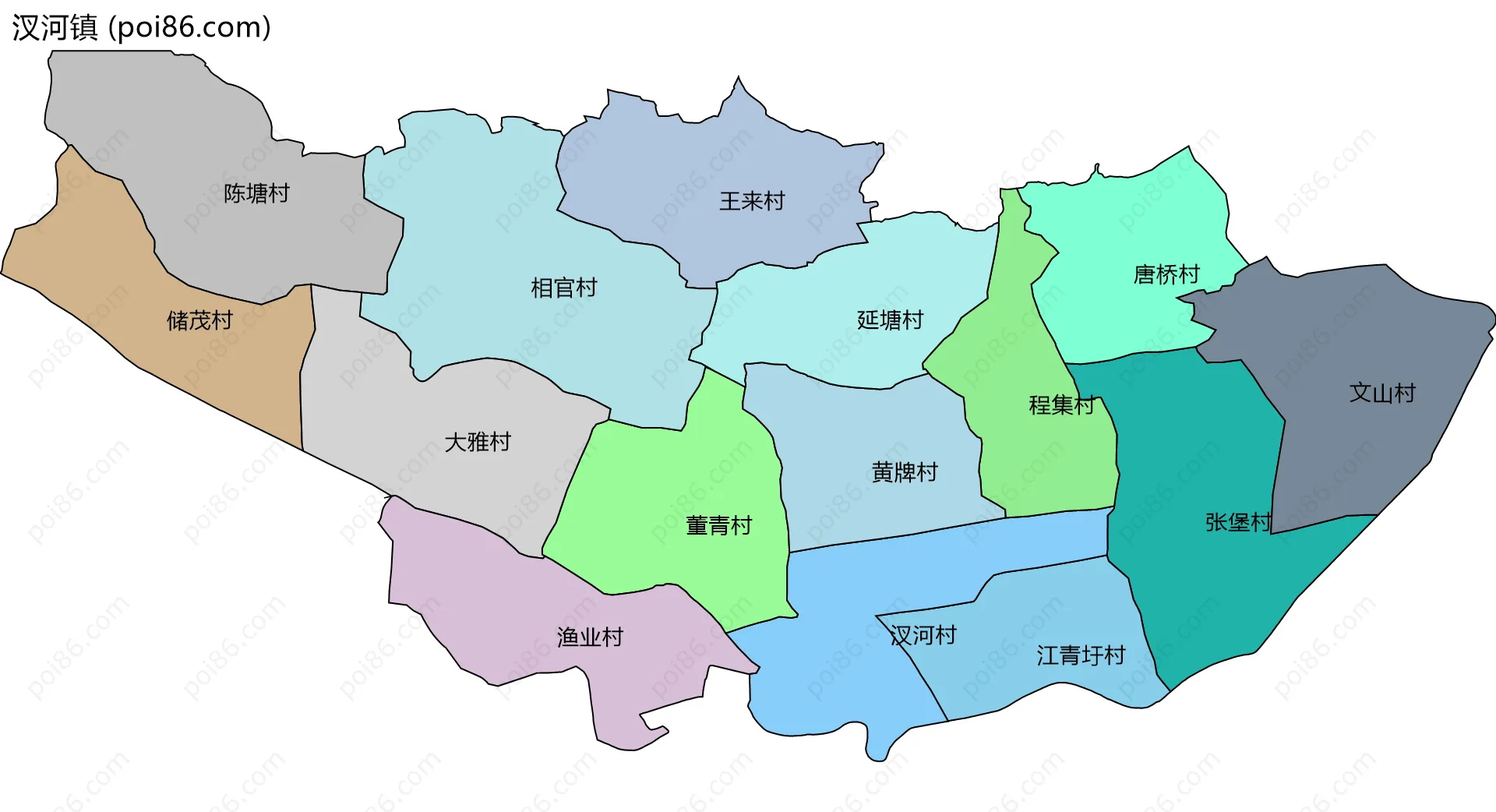 汊河镇边界地图(五级行政区划)