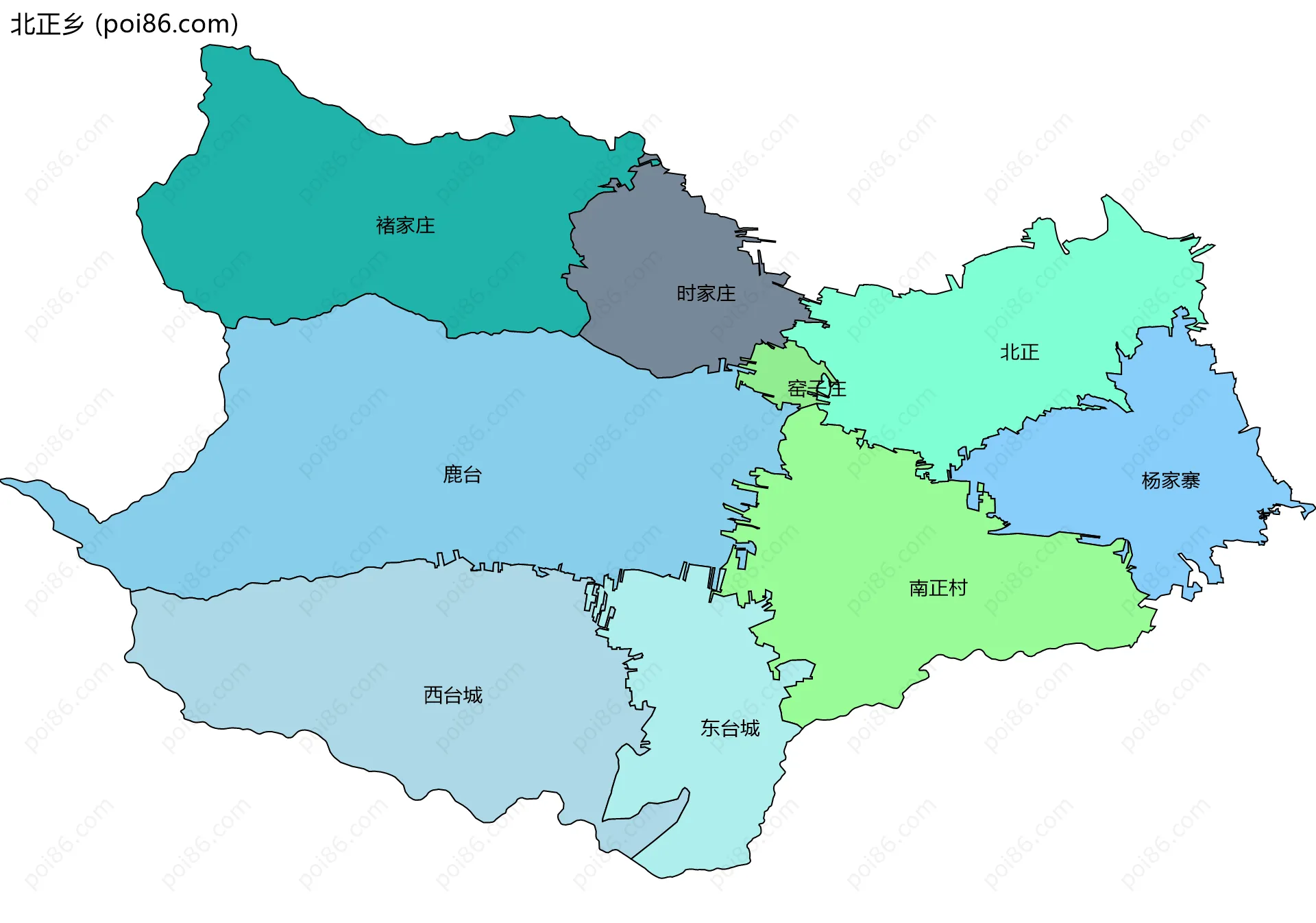 北正乡边界地图(五级行政区划)
