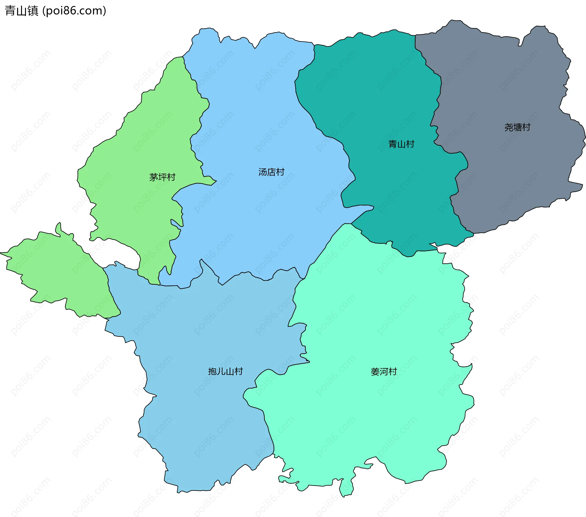 青山镇边界地图(五级行政区划)