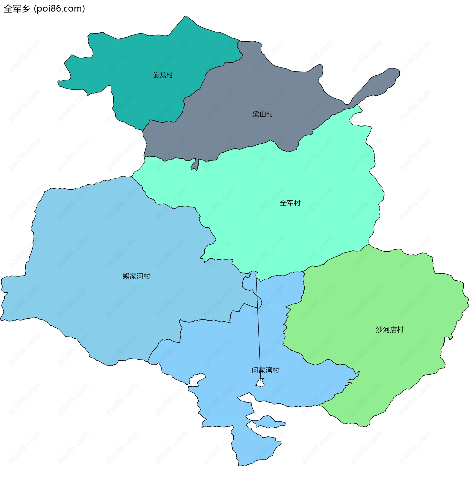 全军乡边界地图(五级行政区划)