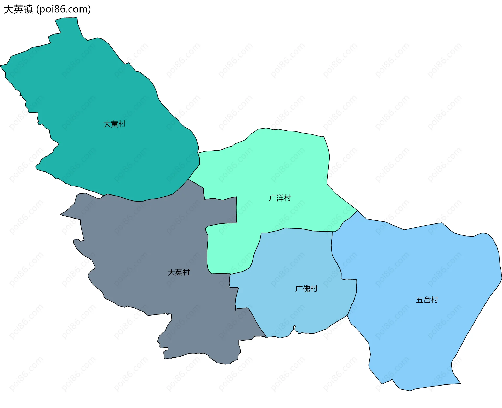 大英镇边界地图(五级行政区划)