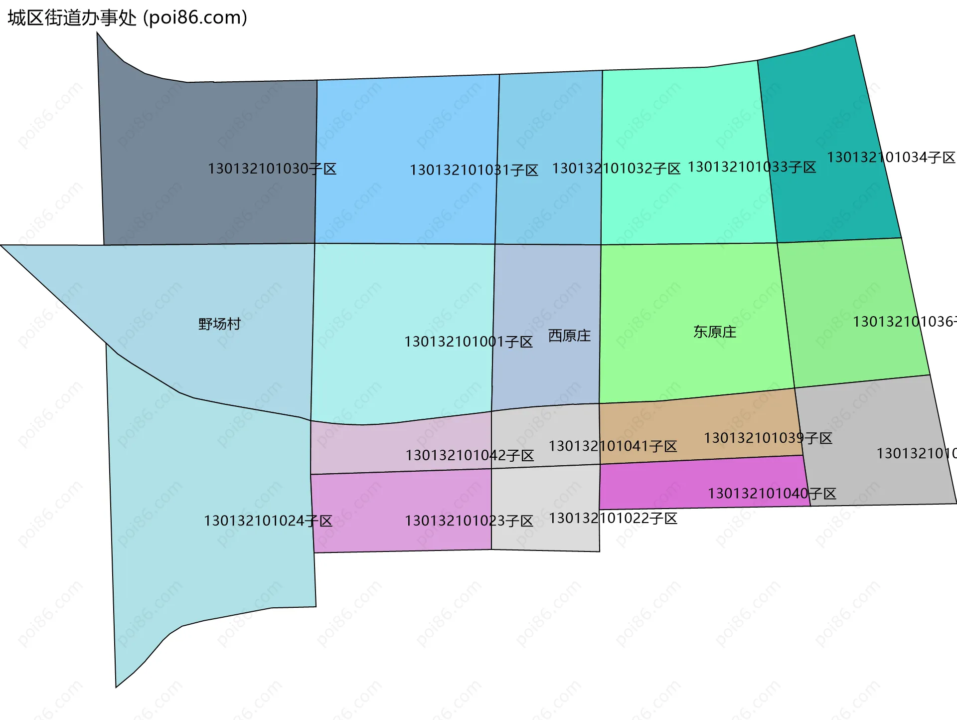 城区街道办事处边界地图(五级行政区划)