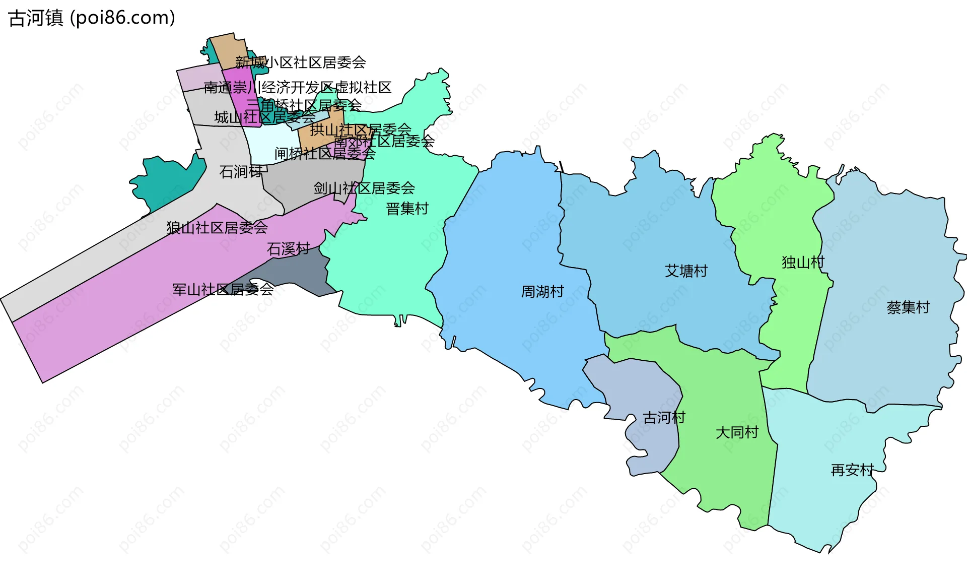 古河镇边界地图(五级行政区划)