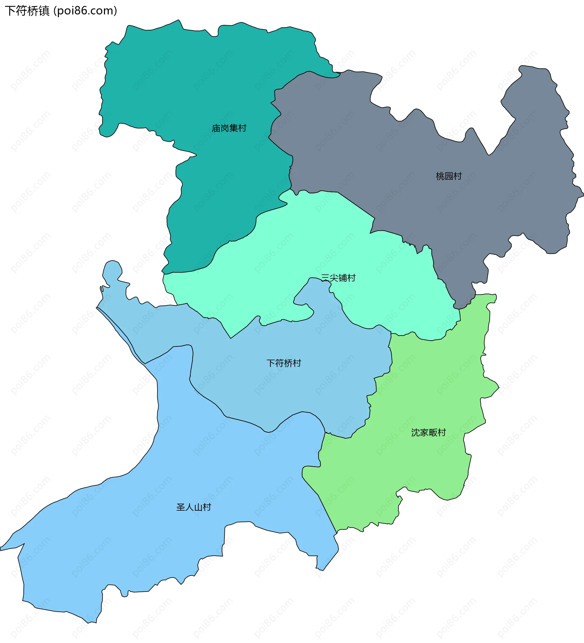 下符桥镇边界地图(五级行政区划)