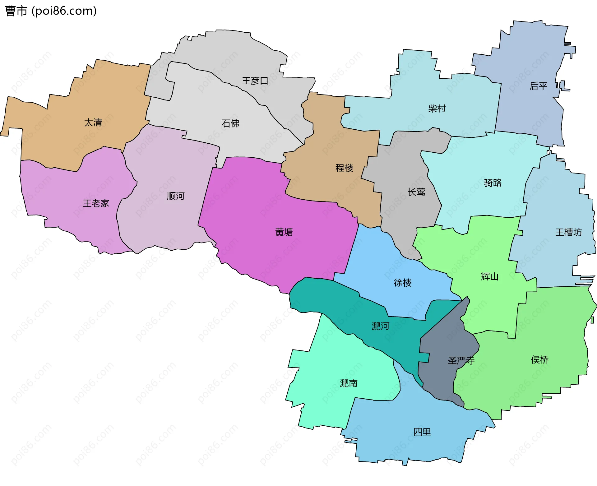 曹市边界地图(五级行政区划)