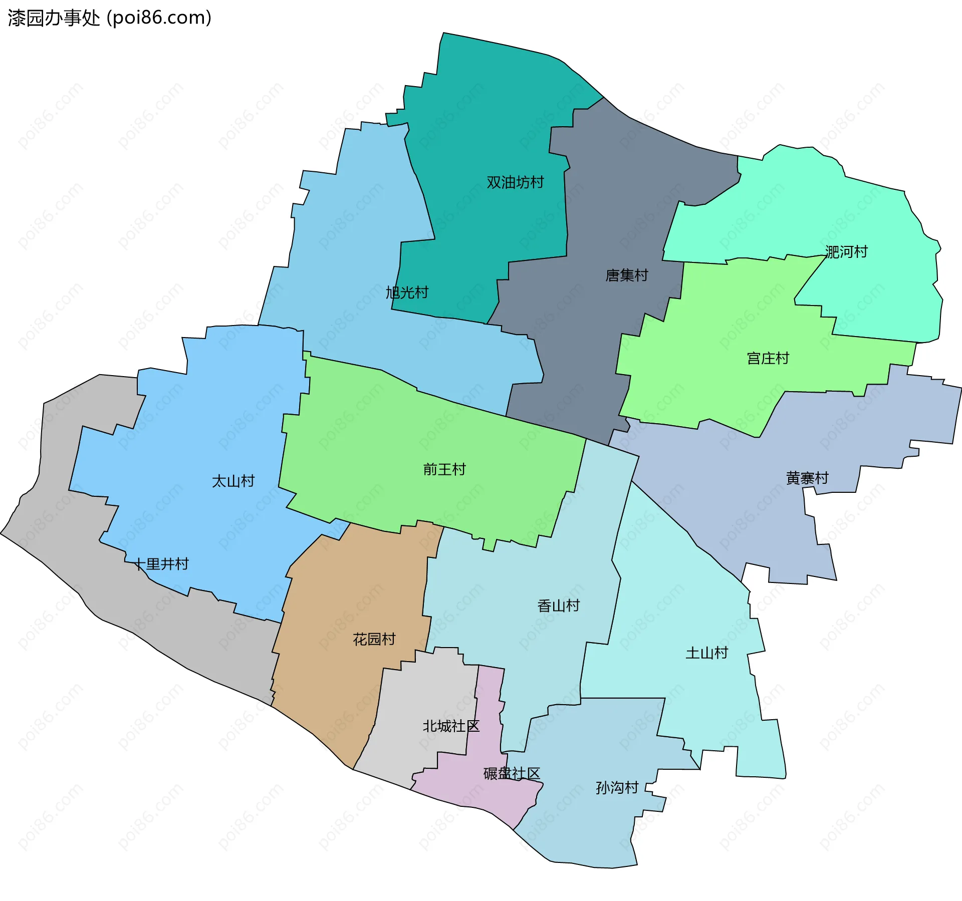 漆园办事处边界地图(五级行政区划)
