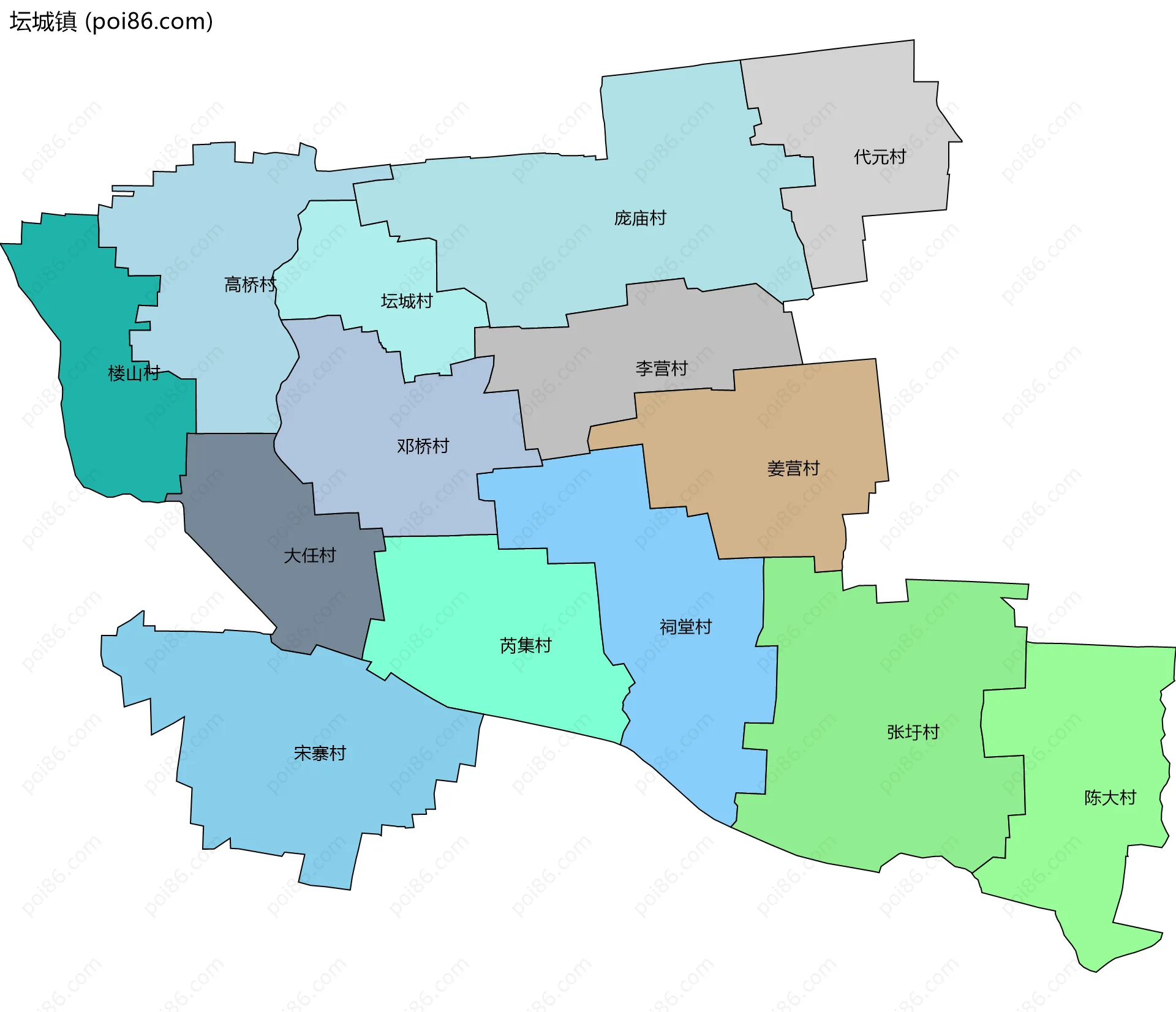 坛城镇边界地图(五级行政区划)