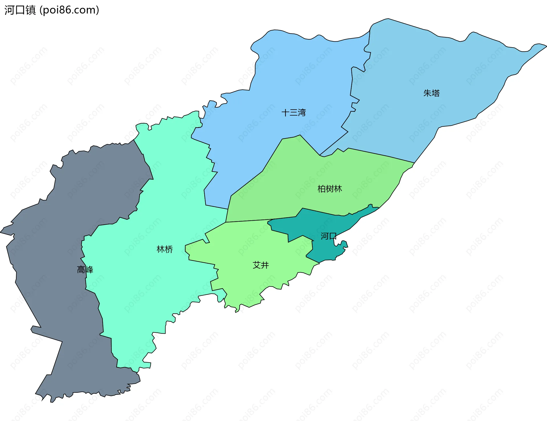 河口镇边界地图(五级行政区划)