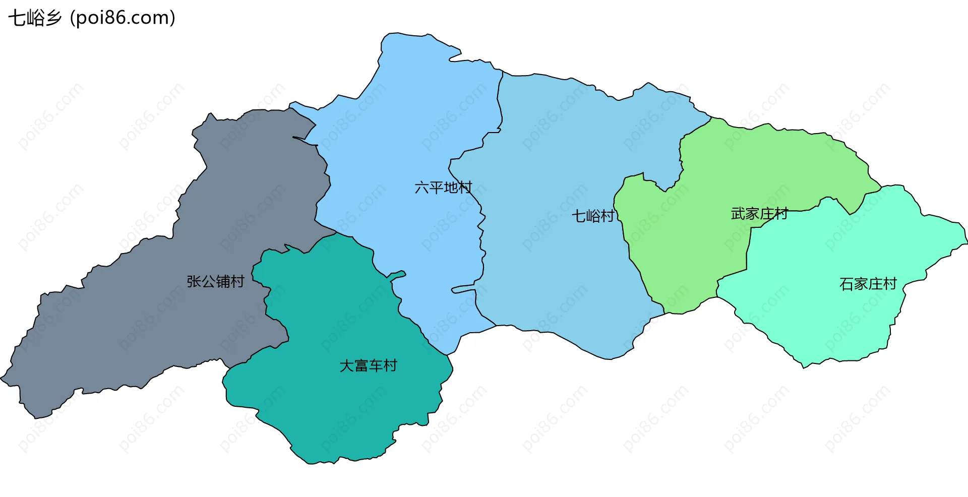七峪乡边界地图(五级行政区划)