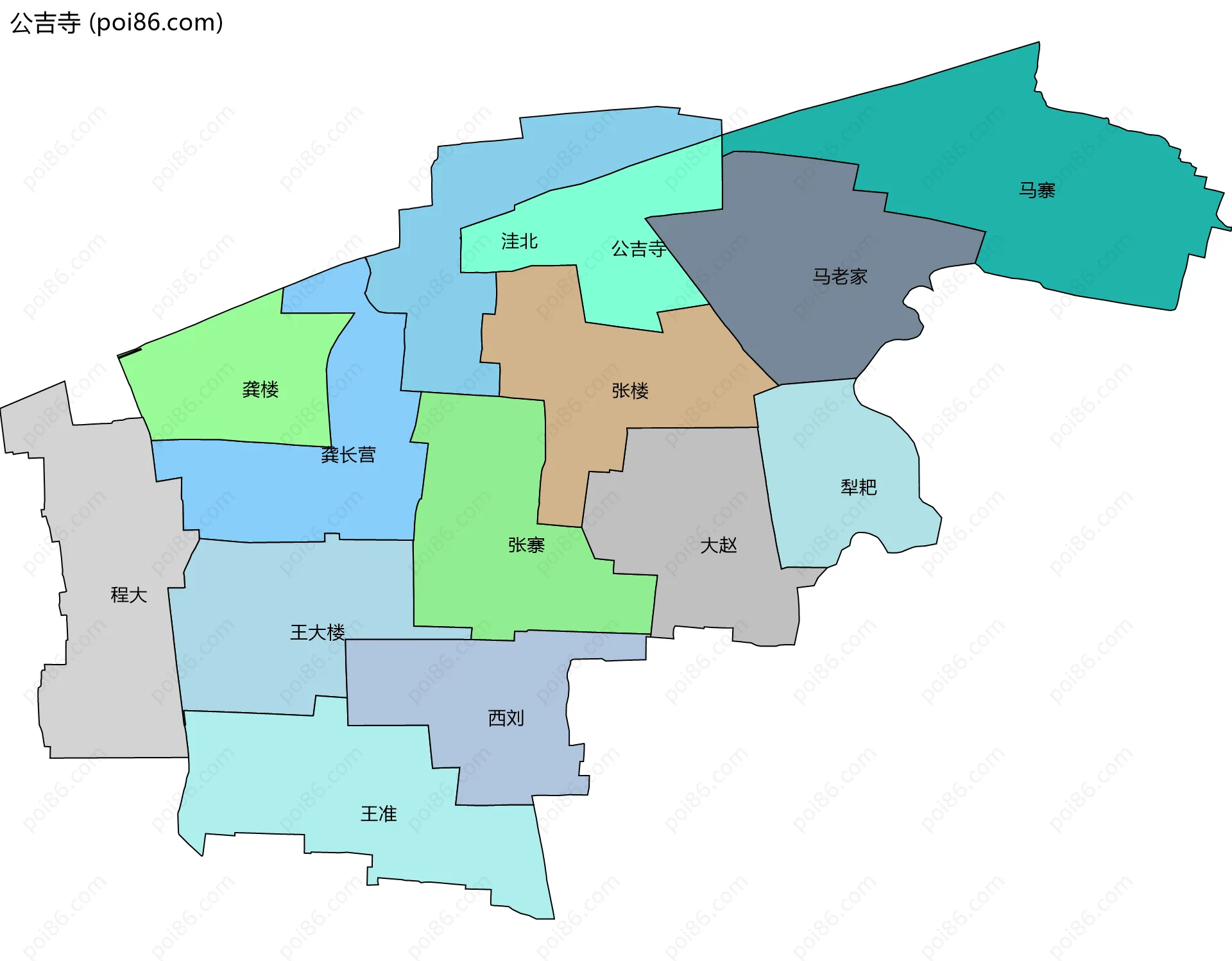 公吉寺边界地图(五级行政区划)