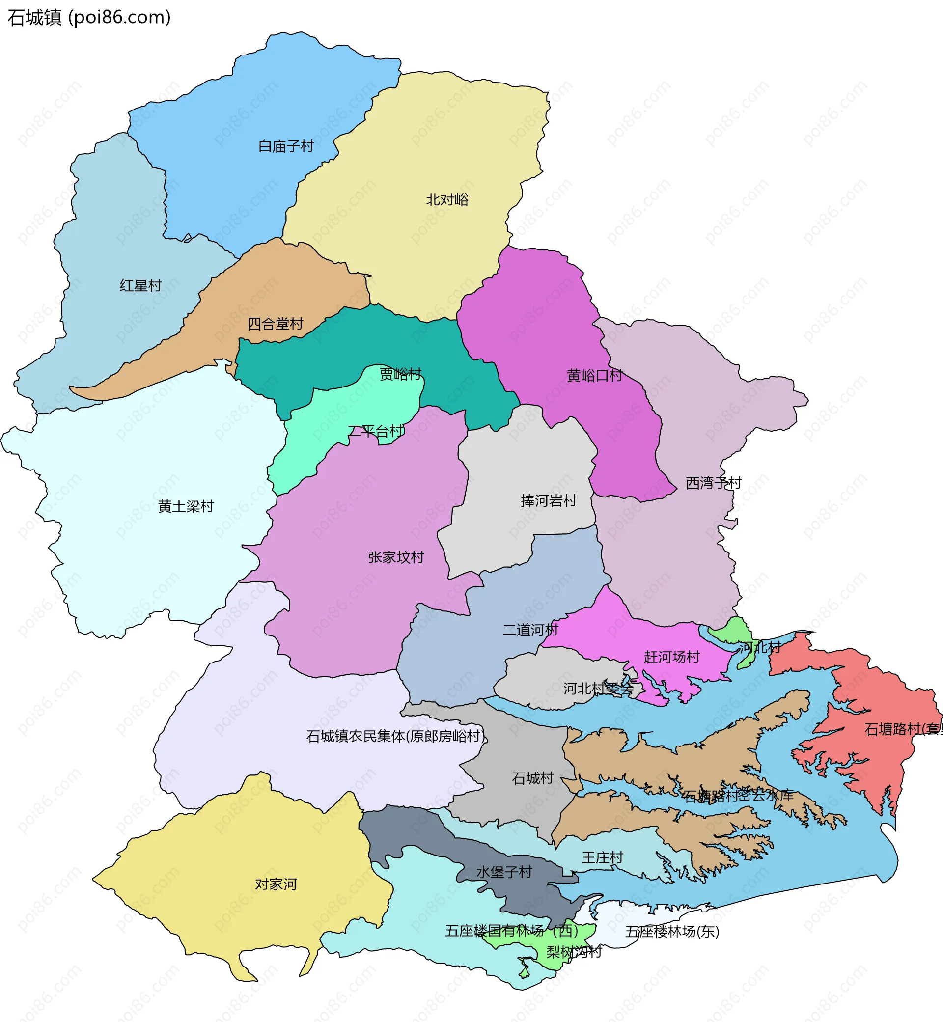 石城镇边界地图(五级行政区划)